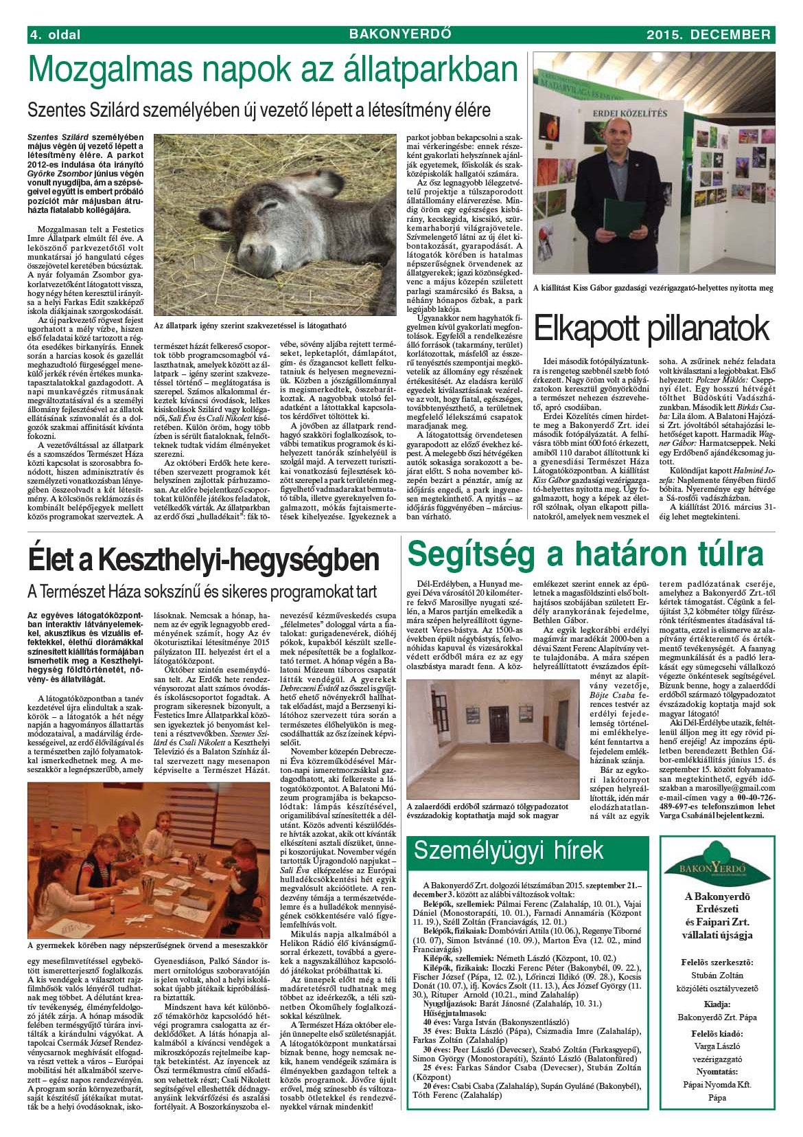 Vállalati újság 2015. december - XLI. évfolyam, 4. szám 4. oldal