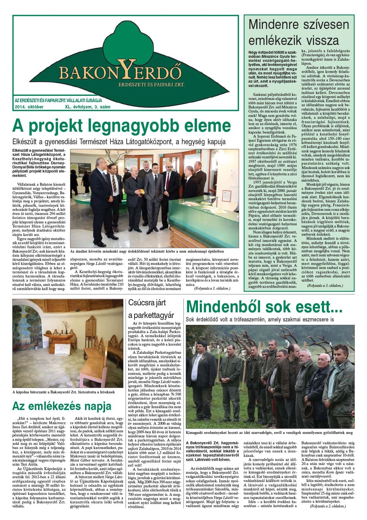 Vállalati újság 2014. október - XL. évfolyam, 3. szám 1. oldal