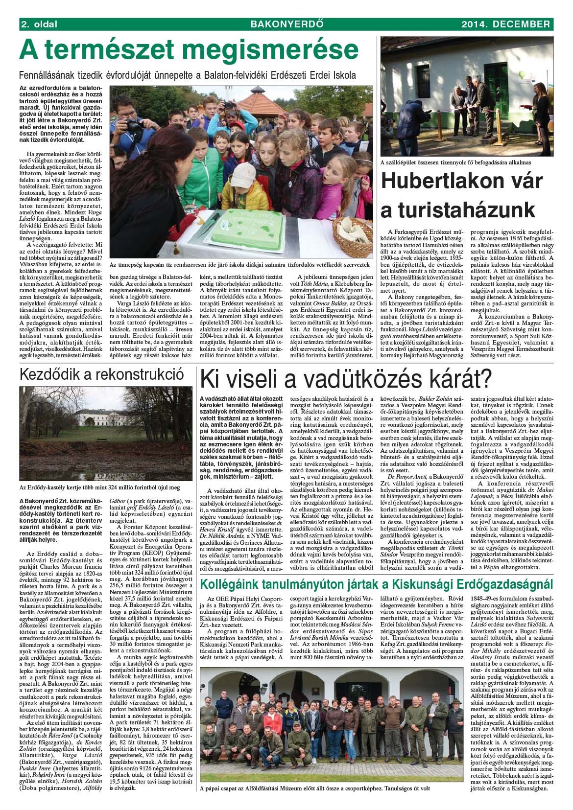 Vállalati újság 2014. december - XL. évfolyam, 4. szám 2. oldal