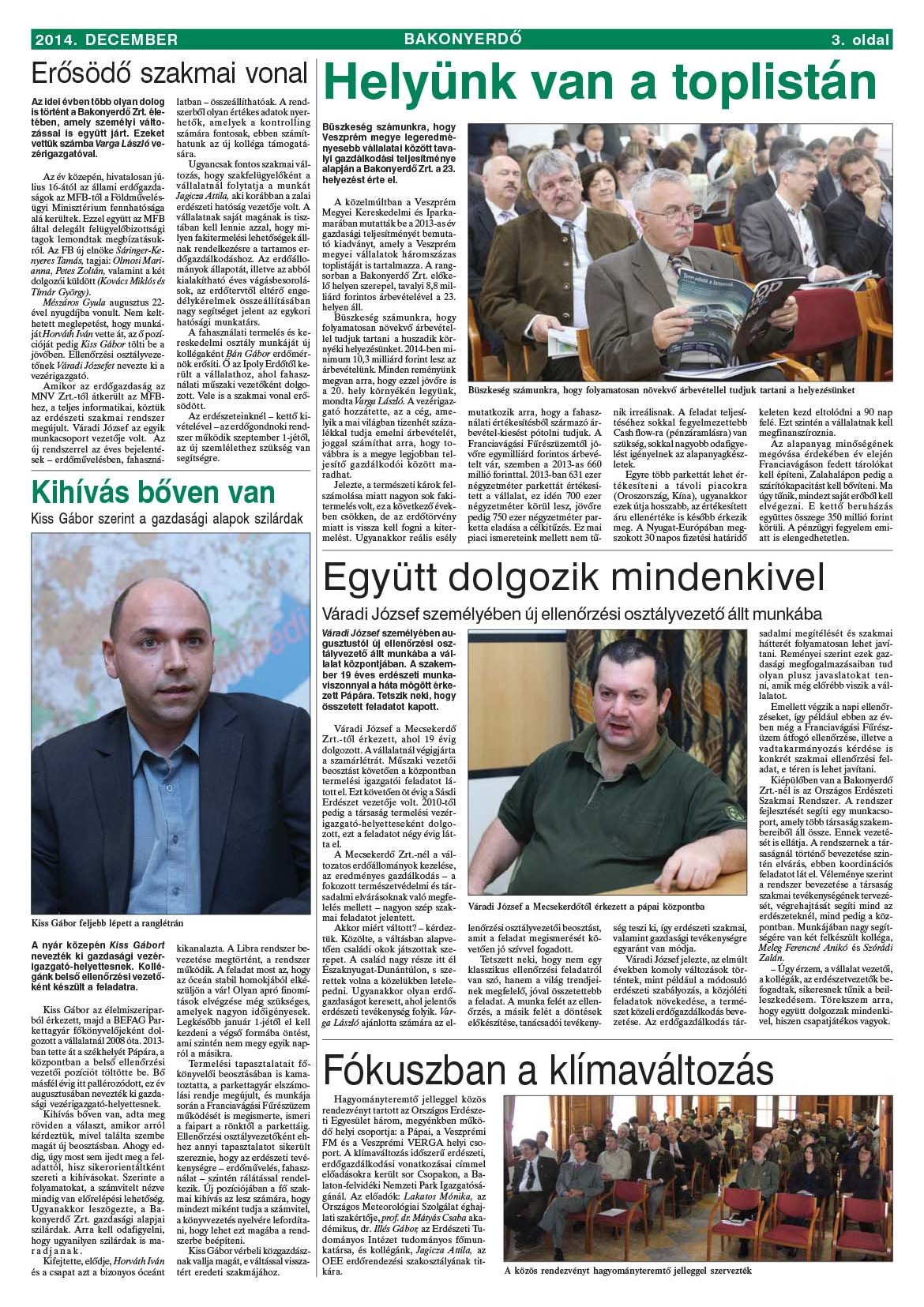 Vállalati újság 2014. december - XL. évfolyam, 4. szám 3. oldal