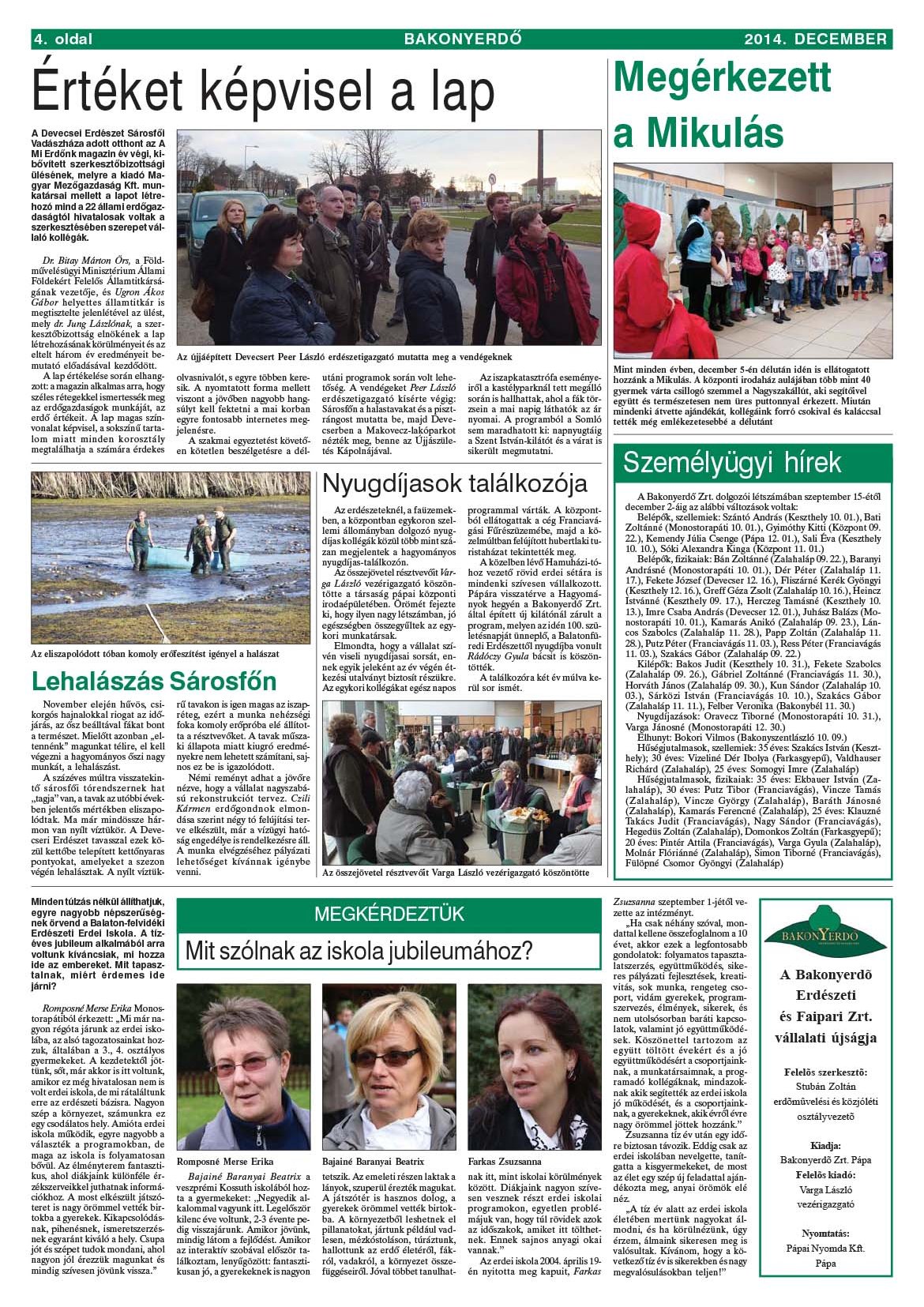 Vállalati újság 2014. december - XL. évfolyam, 4. szám 4. oldal