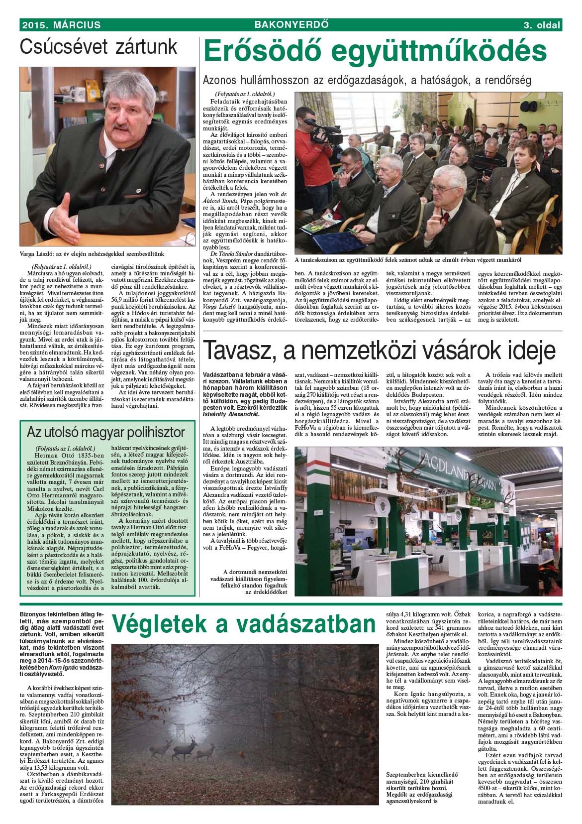 Vállalati újság 2015. március - XLI. évfolyam, 1. szám 3. oldal