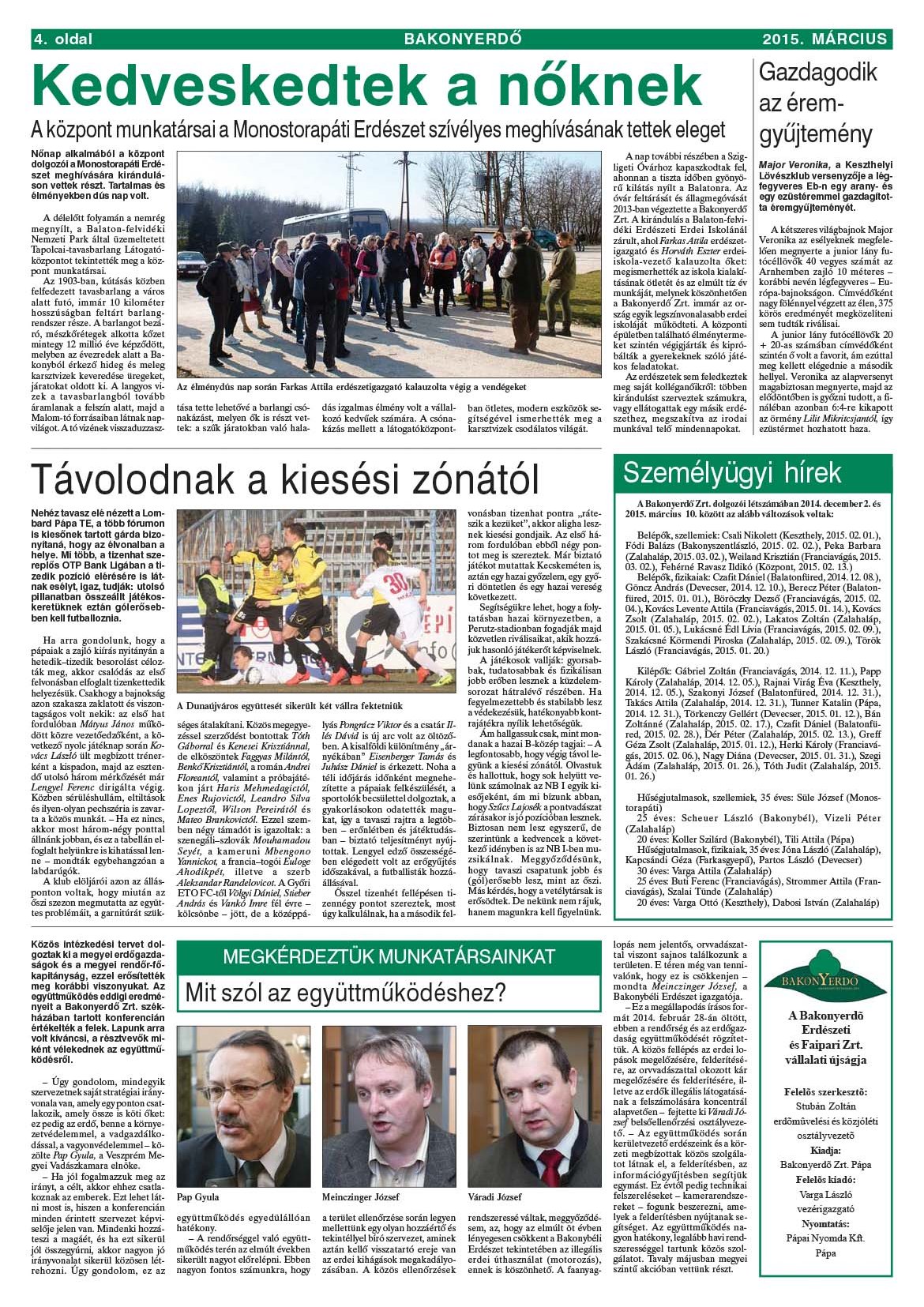 Vállalati újság 2015. március - XLI. évfolyam, 1. szám 4. oldal