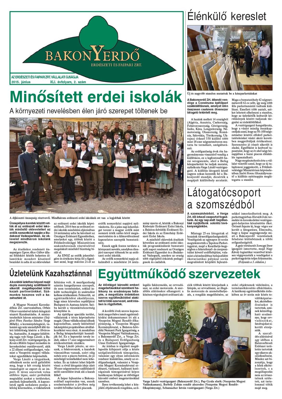 Vállalati újság 2015. június - XLI. évfolyam, 2. szám 1. oldal