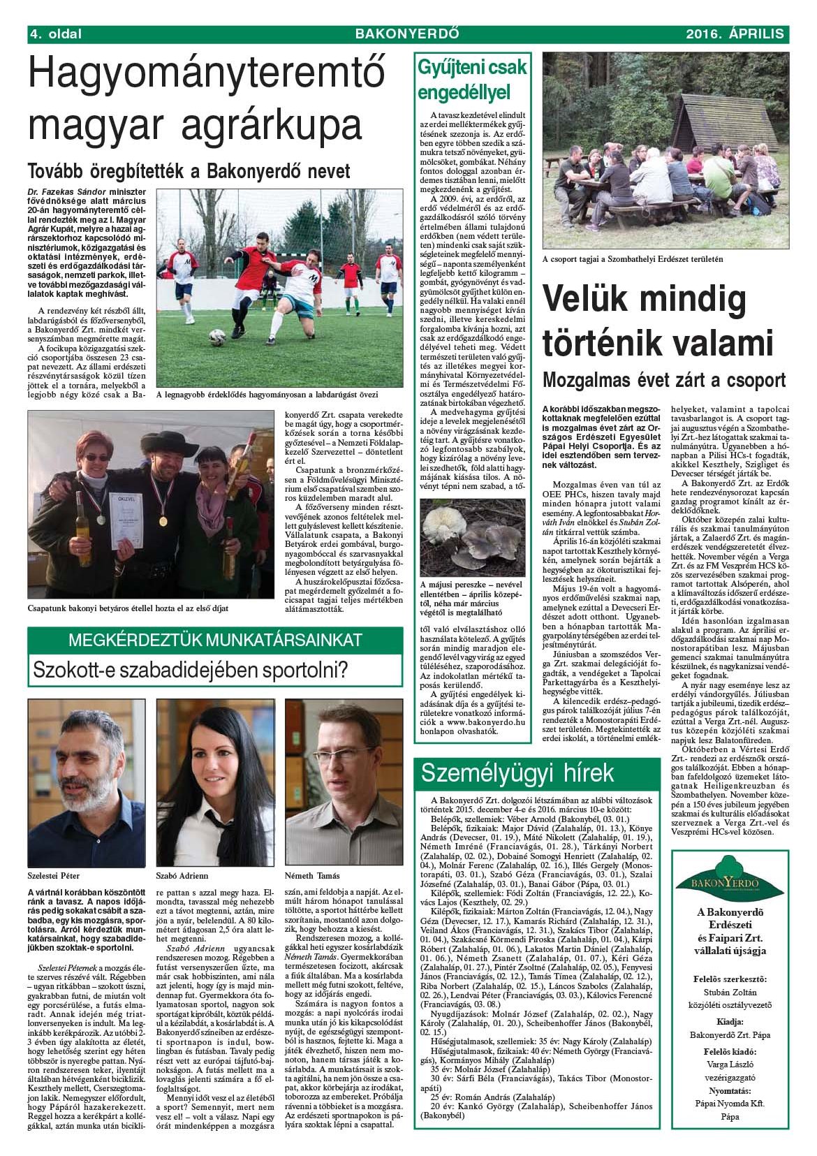 Vállalati újság 2016. április - XLII. évfolyam, 1. szám 4. oldal