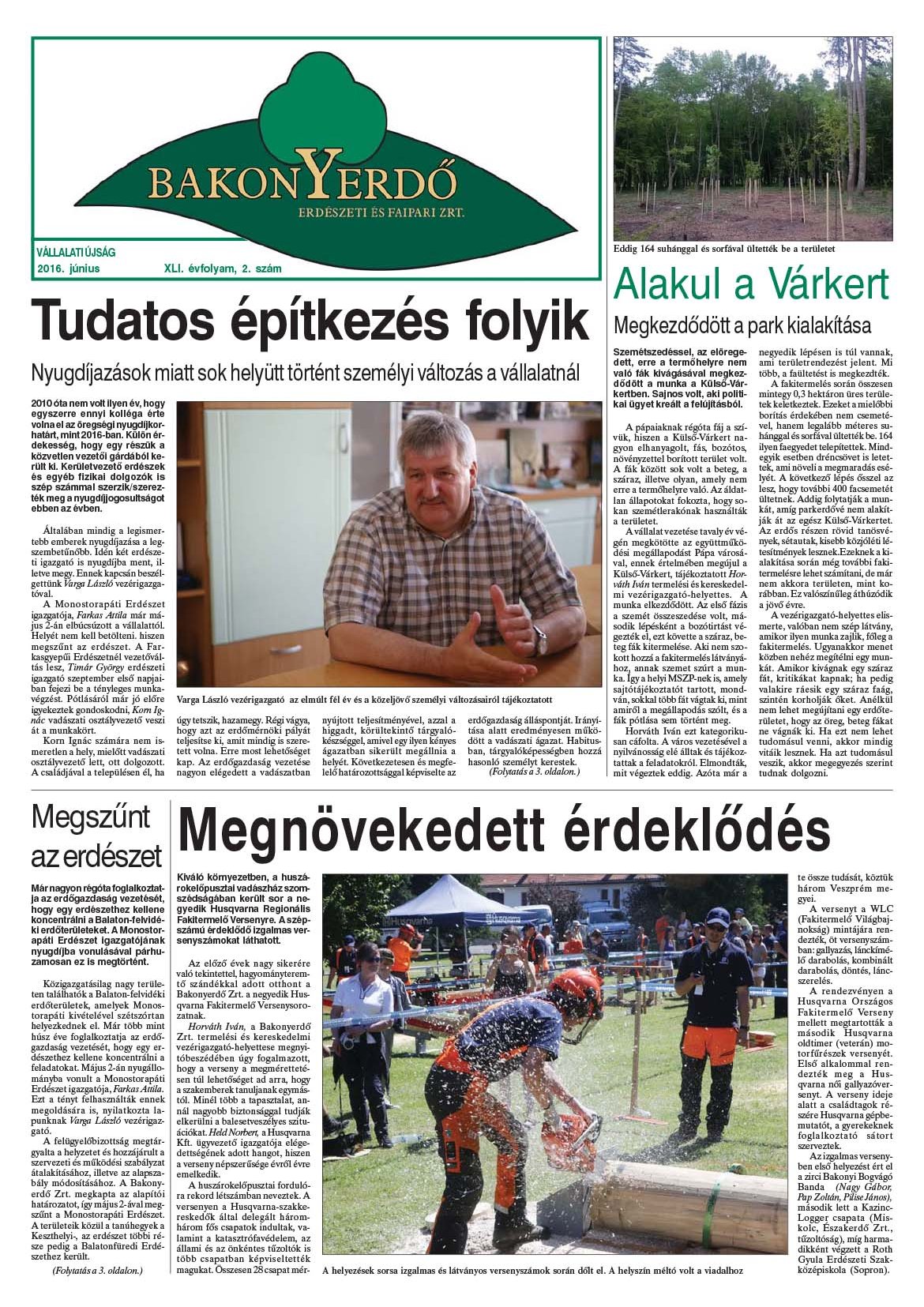 Vállalati újság 2016. június - XLII. évfolyam, 2. szám 1. oldal