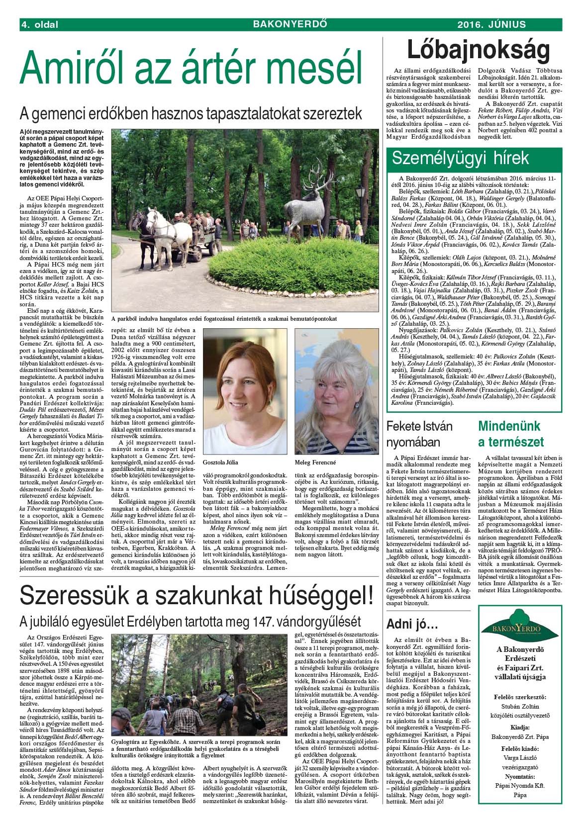 Vállalati újság 2016. június - XLII. évfolyam, 2. szám 4. oldal