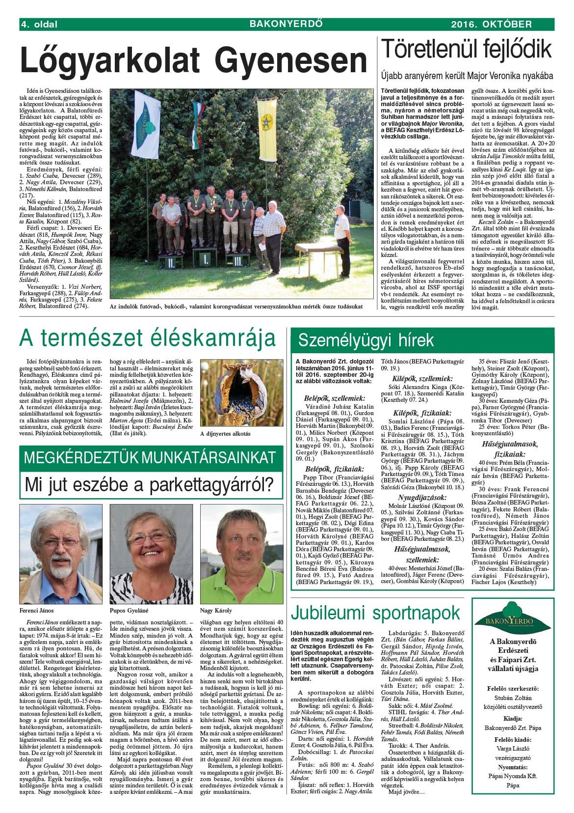 Vállalati újság 2016. október - XLII. évfolyam, 3. szám 4. oldal