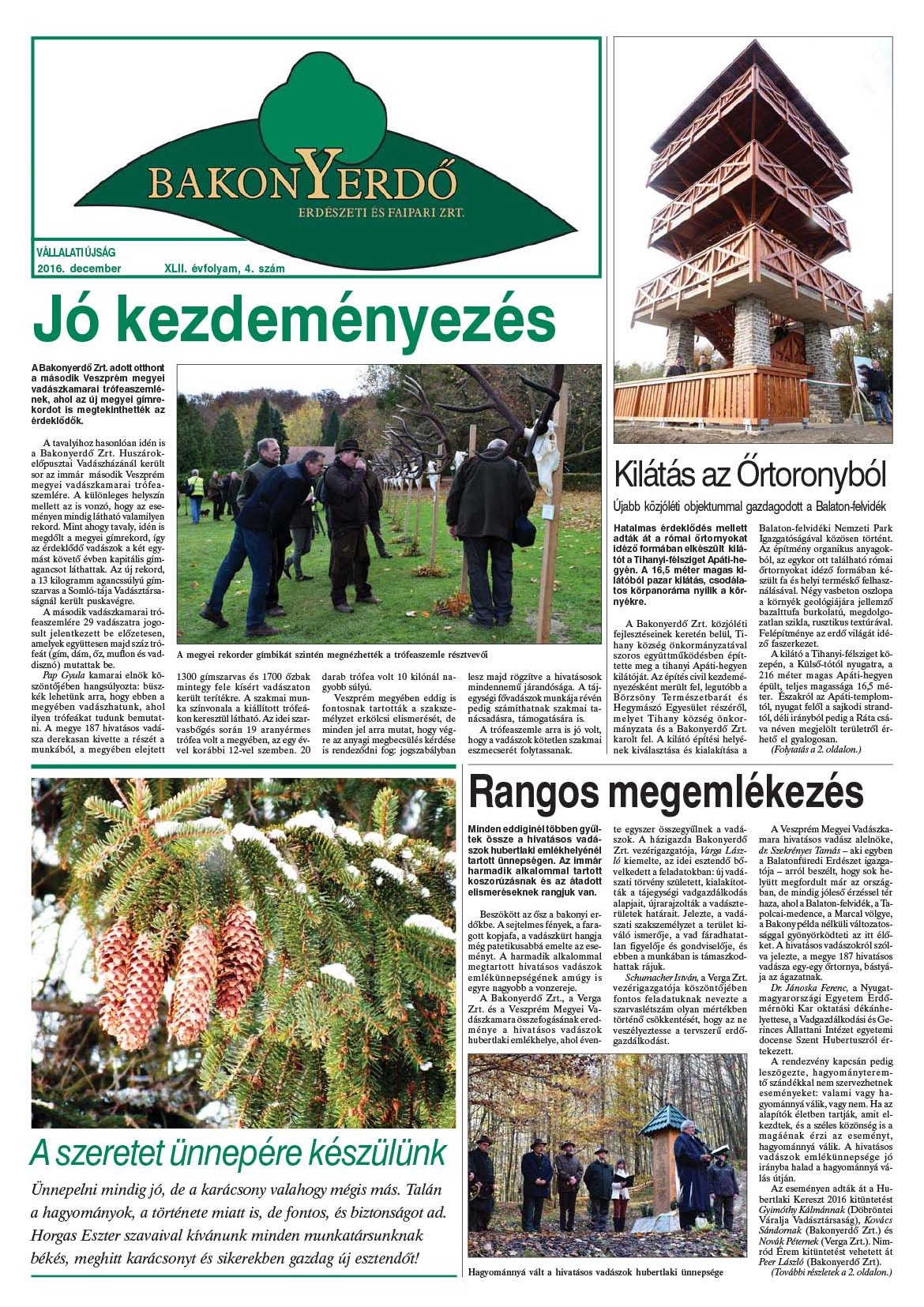 Vállalati újság 2016. december - XLII. évfolyam, 4. szám 1. oldal