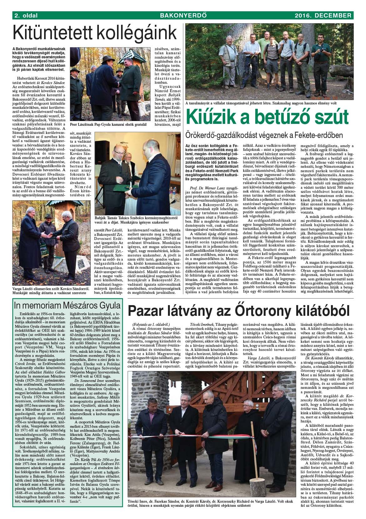 Vállalati újság 2016. december - XLII. évfolyam, 4. szám 2. oldal