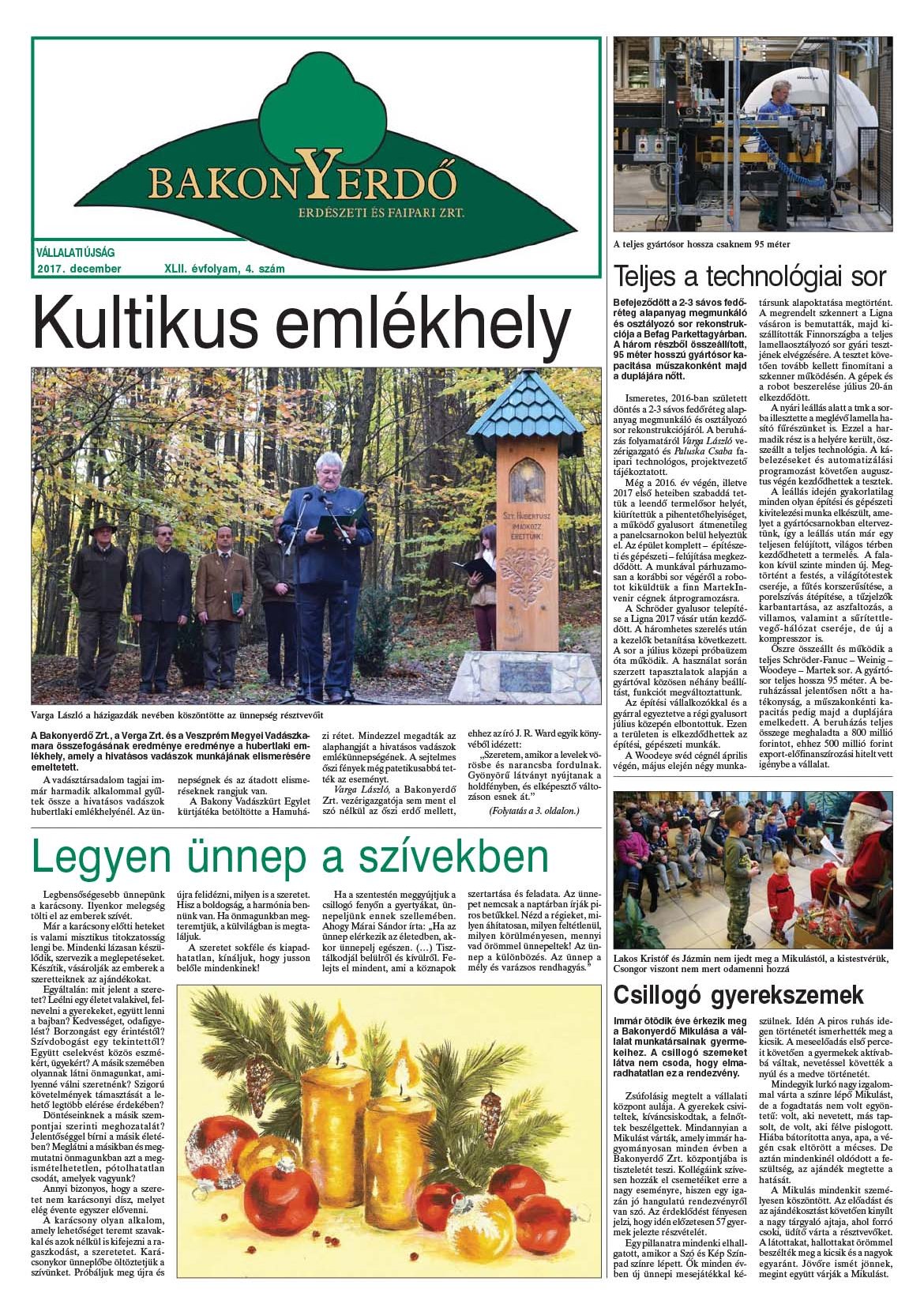 Vállalati újság 2017. december - XLII. évfolyam, 4. szám 1. oldal