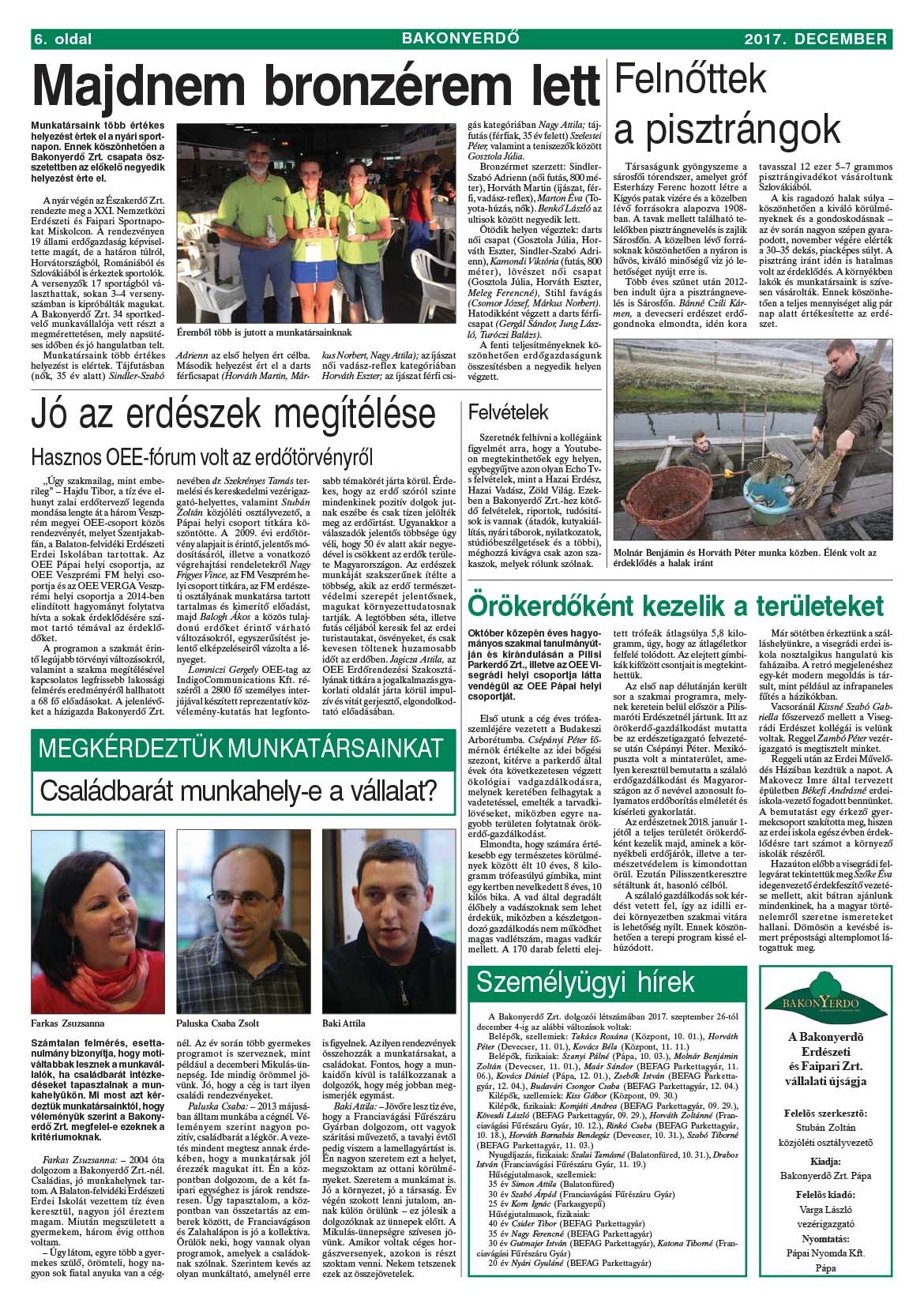 Vállalati újság 2017. december - XLII. évfolyam, 4. szám 6. oldal