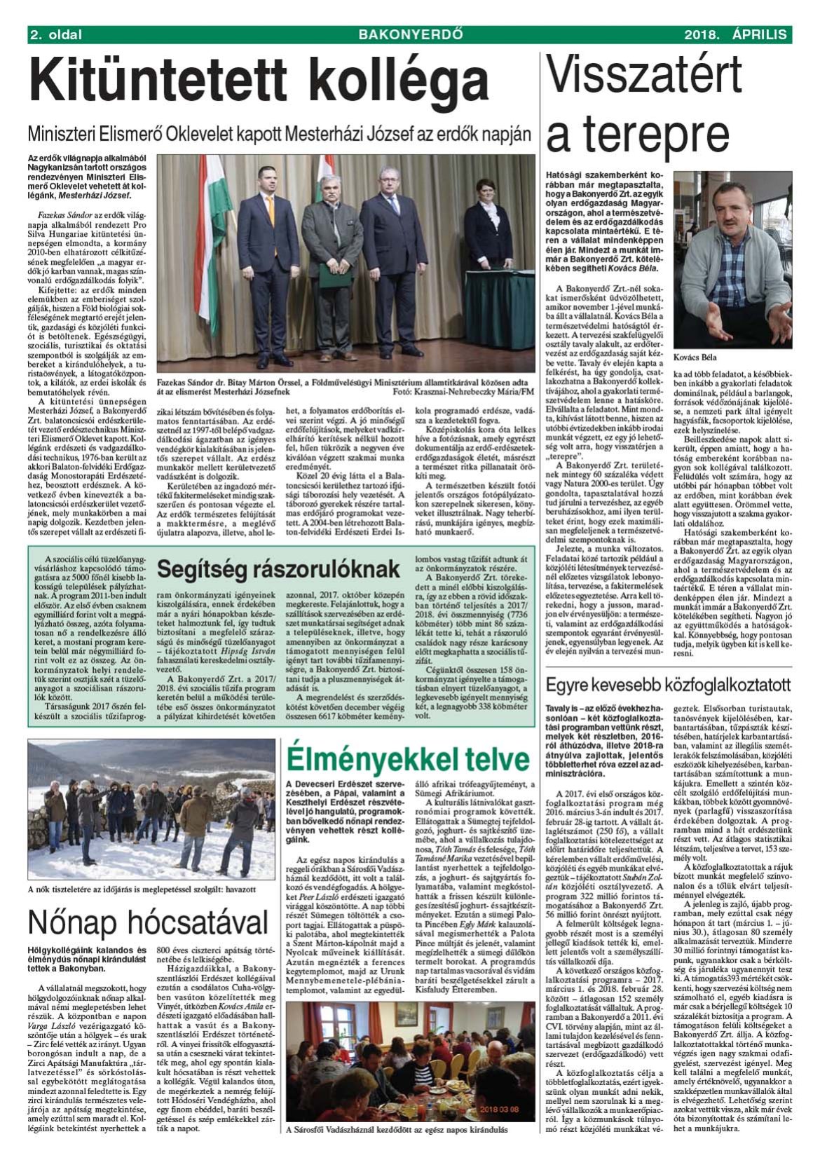 Vállalati újság 2018. április - XLIII. évfolyam, 1. szám 2. oldal
