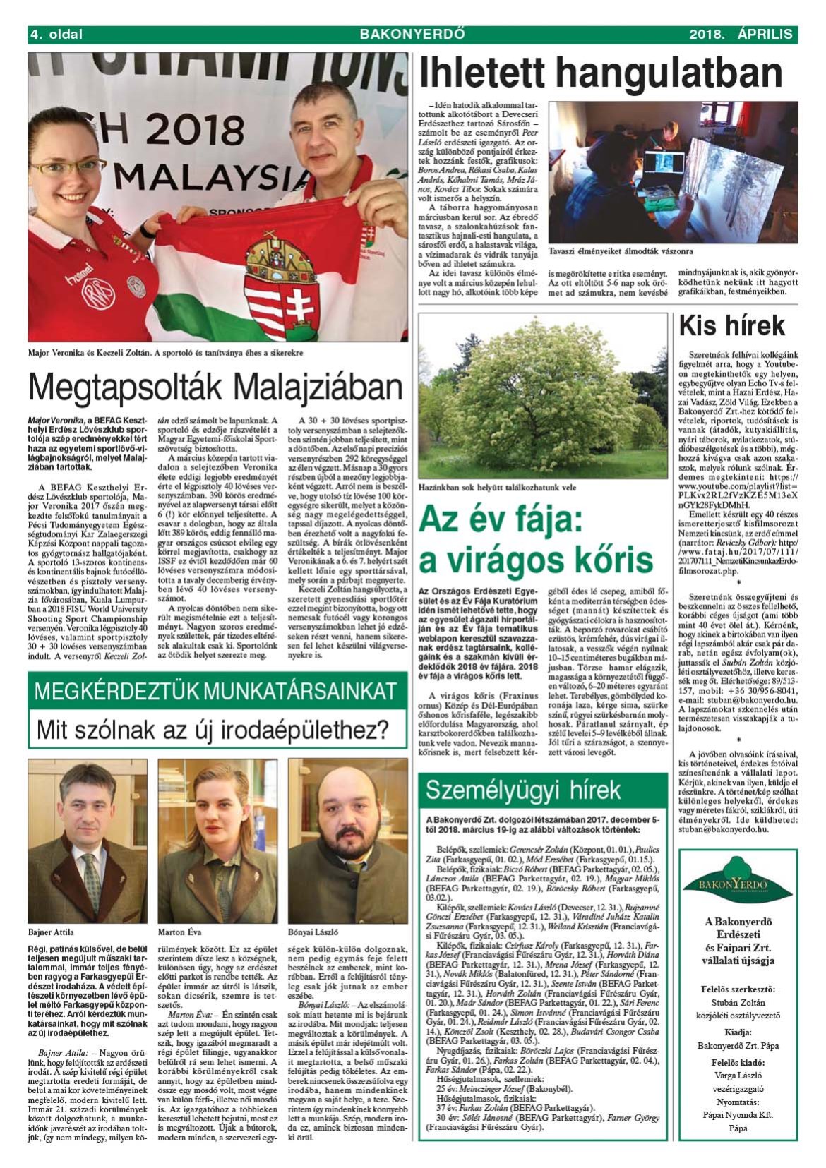 Vállalati újság 2018. április - XLIII. évfolyam, 1. szám 4. oldal