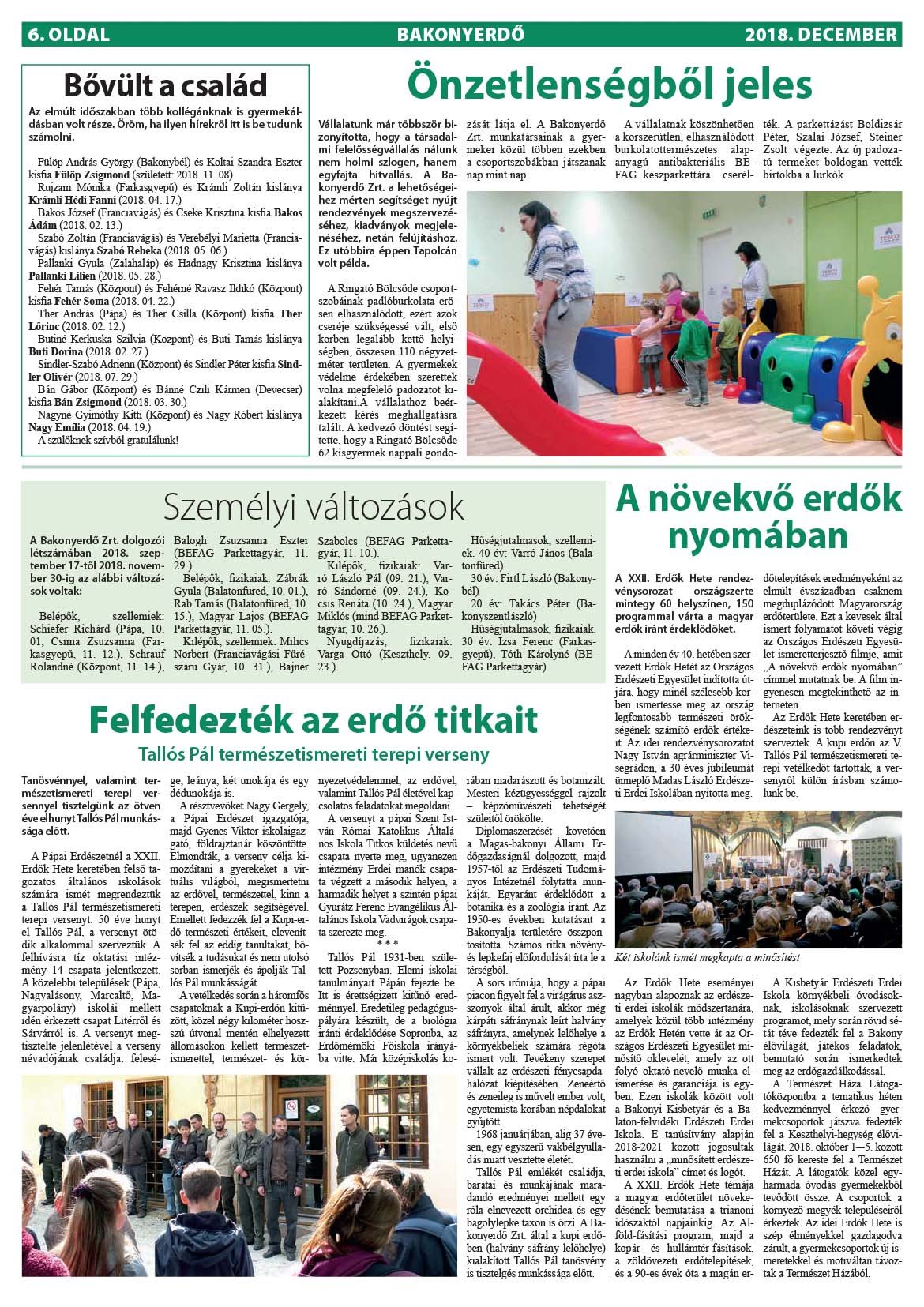 Vállalati újság 2018. december - XLIII. évfolyam, 4. szám 6. oldal