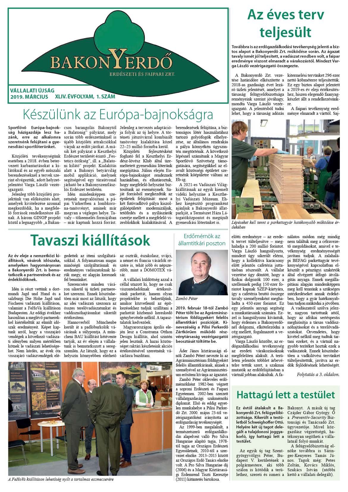 Vállalati újság 2019. március - XLIV. évfolyam, 1. szám 1. oldal