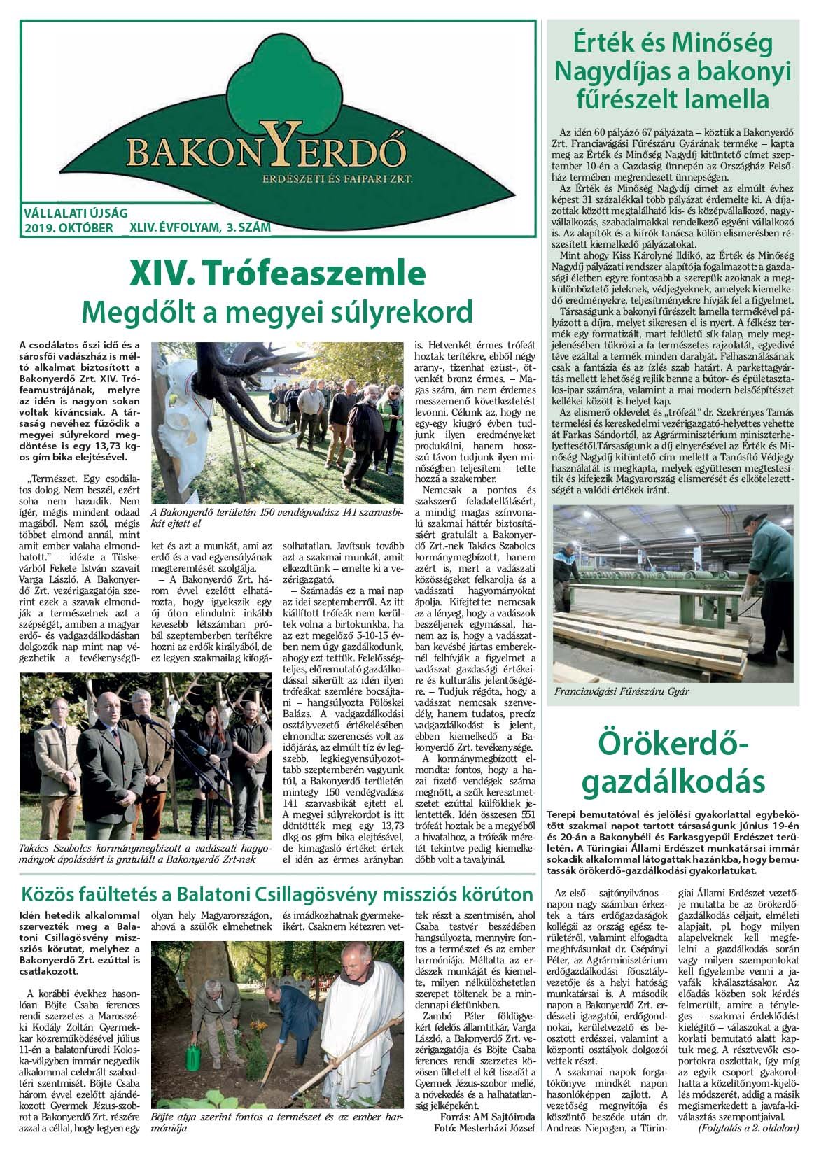 Vállalati újság 2019. október - XLIV. évfolyam, 3. szám 1. oldal
