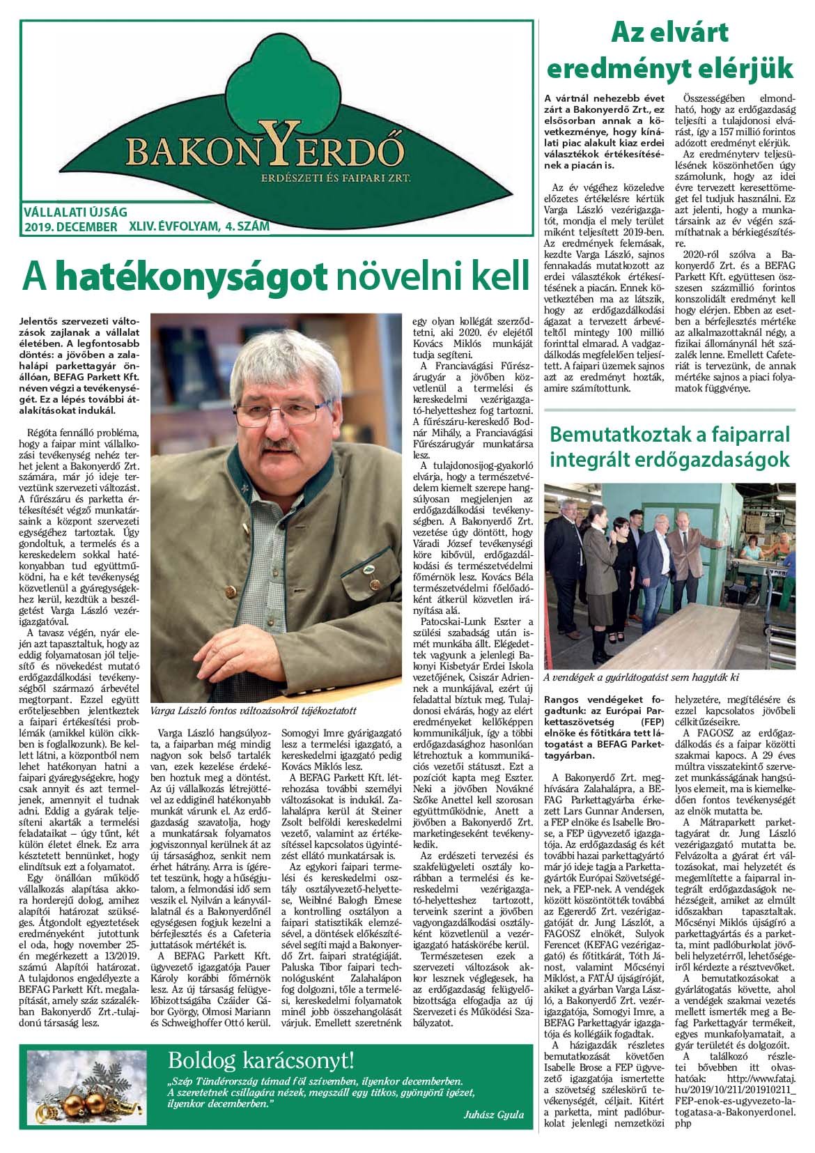 Vállalati újság 2019. december - XLIV. évfolyam, 4. szám 1. oldal