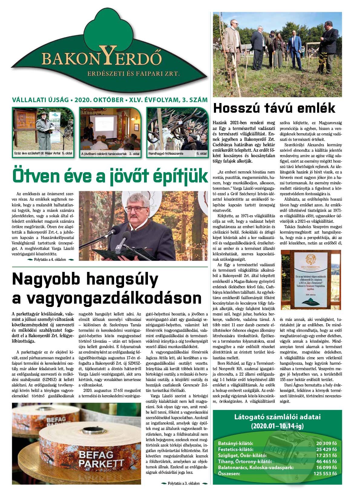 Vállalati újság 2020. október - XLV. évfolyam, 3. szám 1. oldal