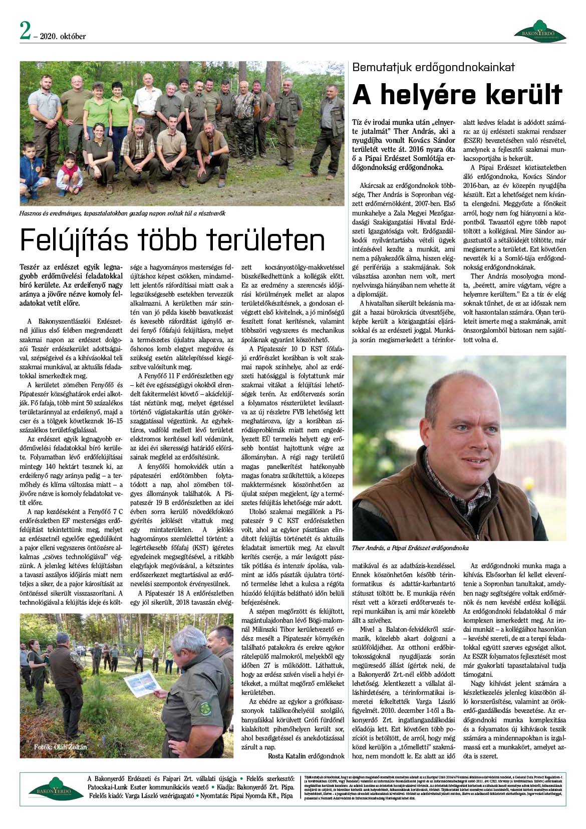 Vállalati újság 2020. október - XLV. évfolyam, 3. szám 2. oldal