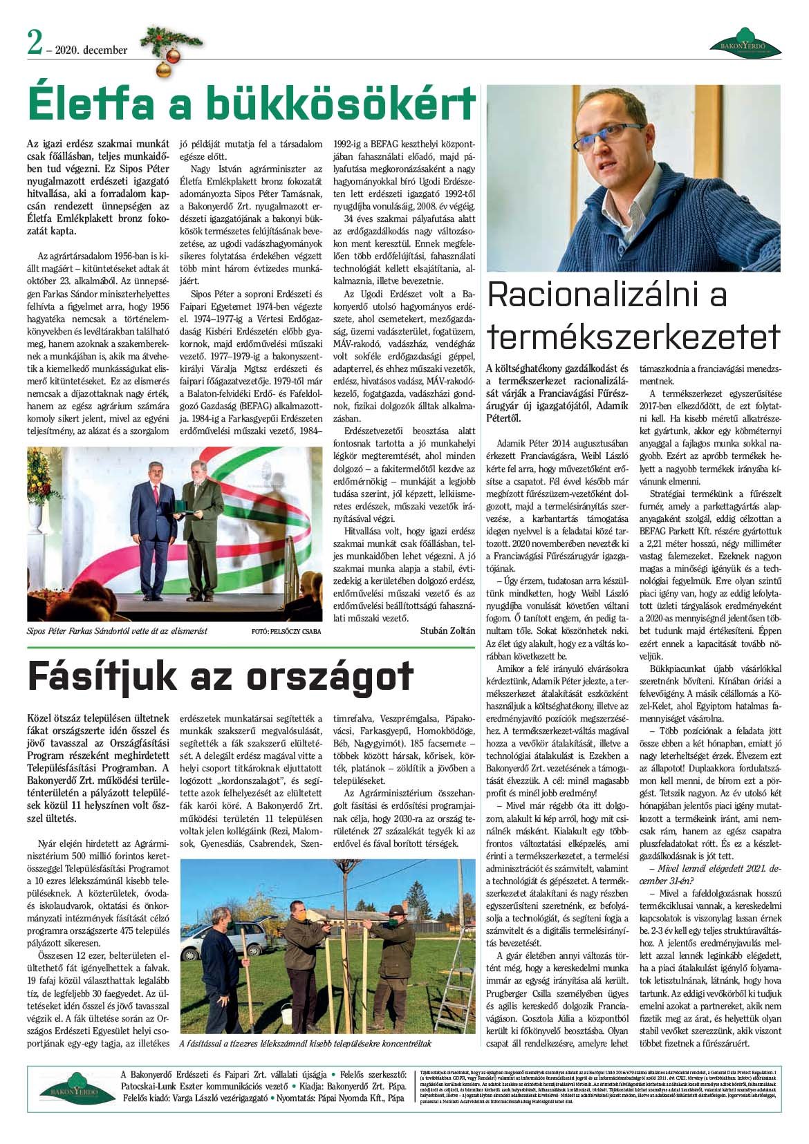 Vállalati újság 2020. december - XLV. évfolyam, 4. szám 2. oldal