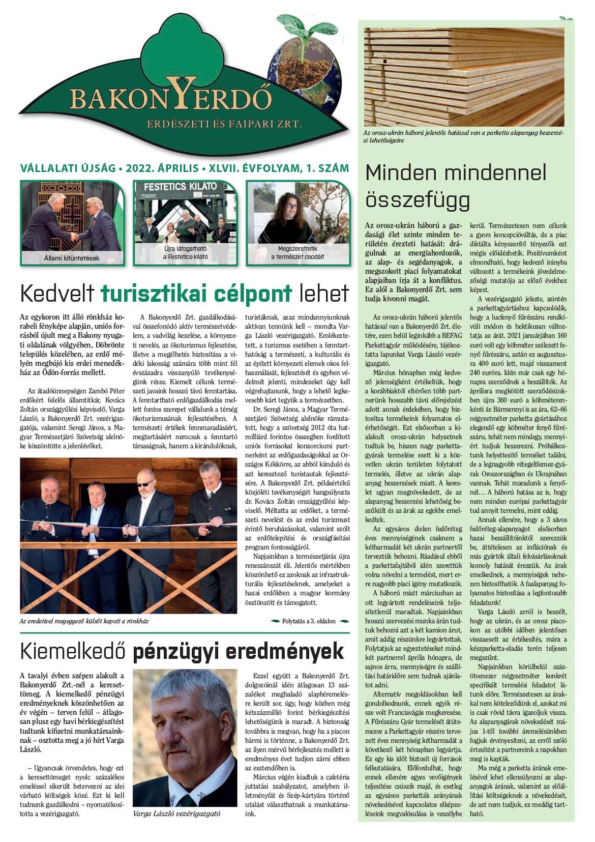 Vállalati újság 2022. április - XLVII. évfolyam, 1. szám 1. oldal