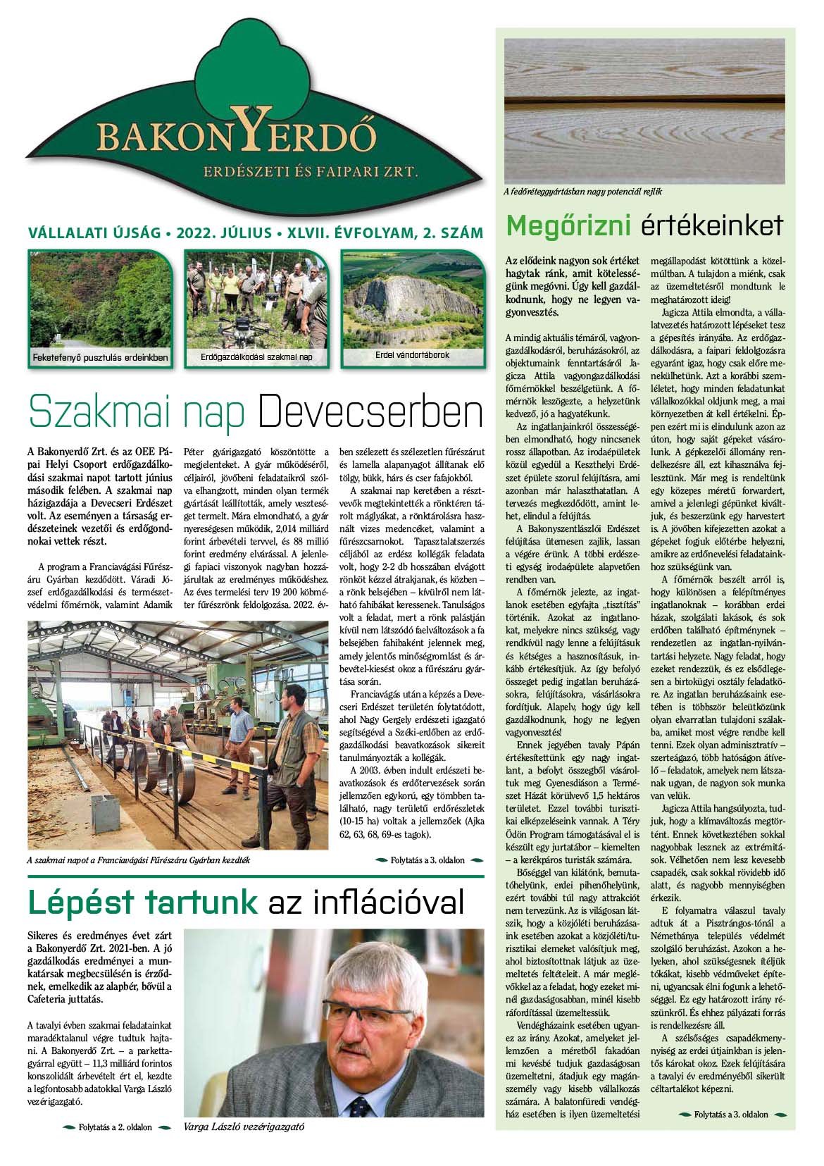 Vállalati újság 2022. július - XLVII. évfolyam, 2. szám 1. oldal