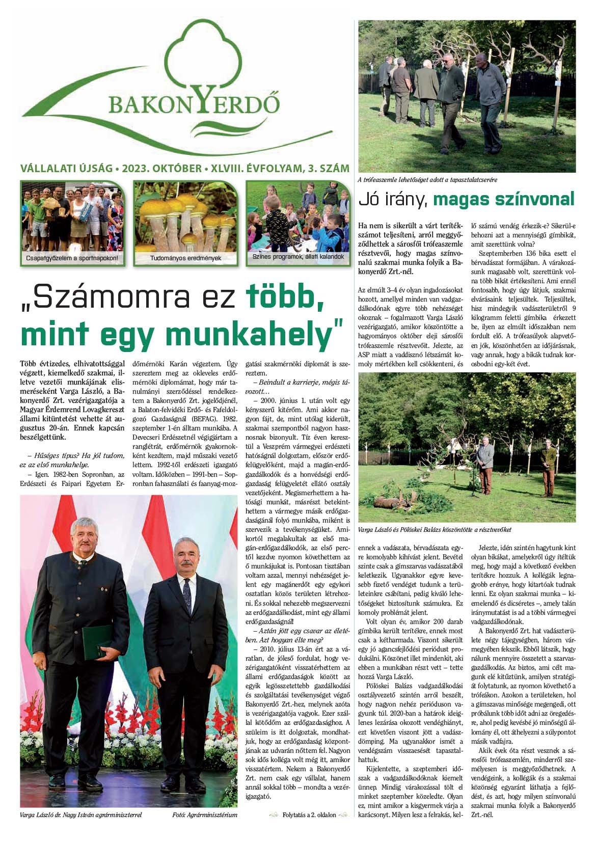 Vállalati újság 2023. október - XLVIII. évfolyam, 3. szám 1. oldal