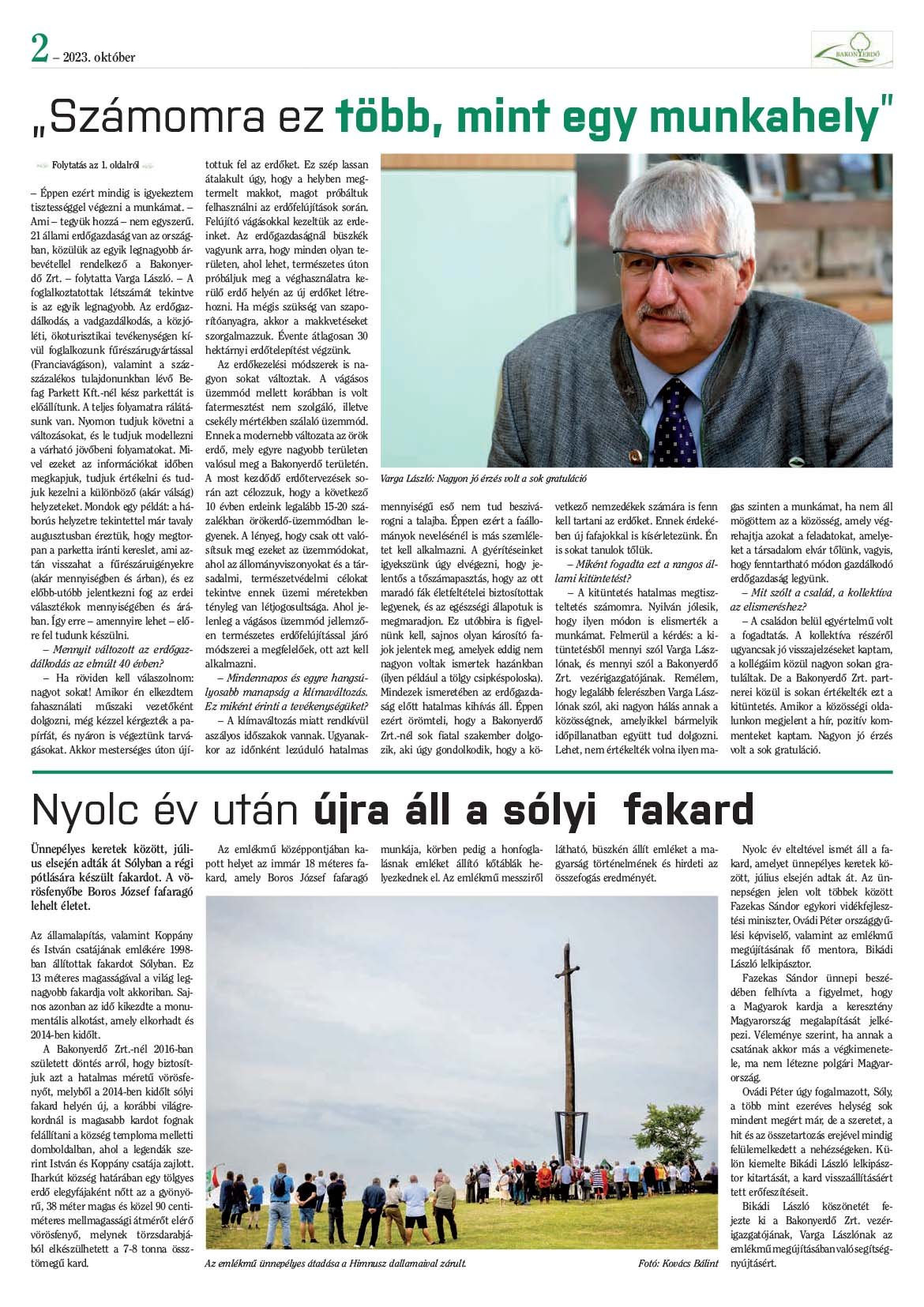 Vállalati újság 2023. október - XLVIII. évfolyam, 3. szám 2. oldal