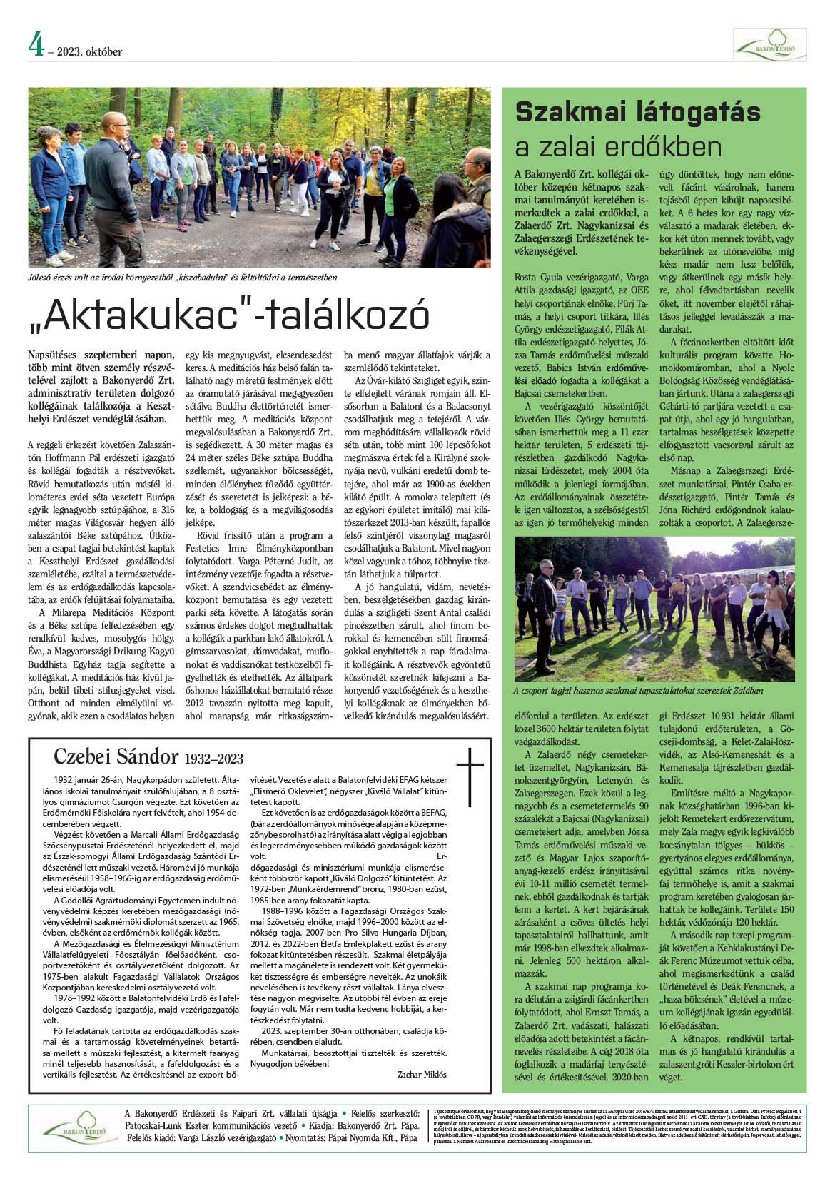 Vállalati újság 2023. október - XLVIII. évfolyam, 3. szám 4. oldal