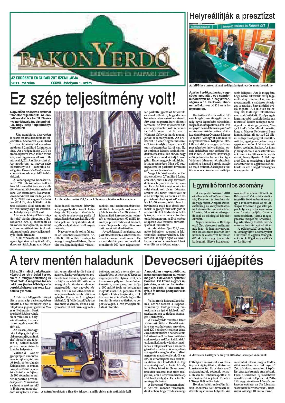 Vállalati újság 2011. március - XXXVII. évfolyam, 1. szám 1. oldal