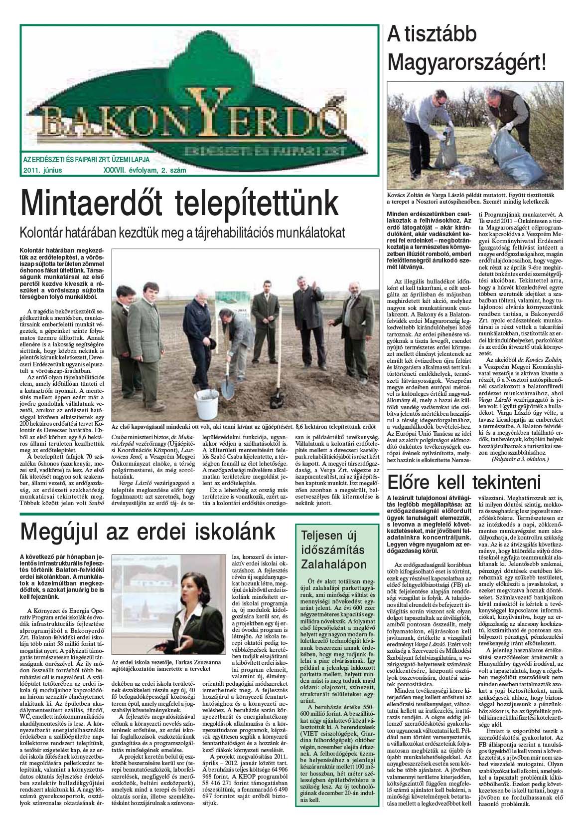 Vállalati újság 2011. június - XXXVII. évfolyam, 2. szám 1. oldal