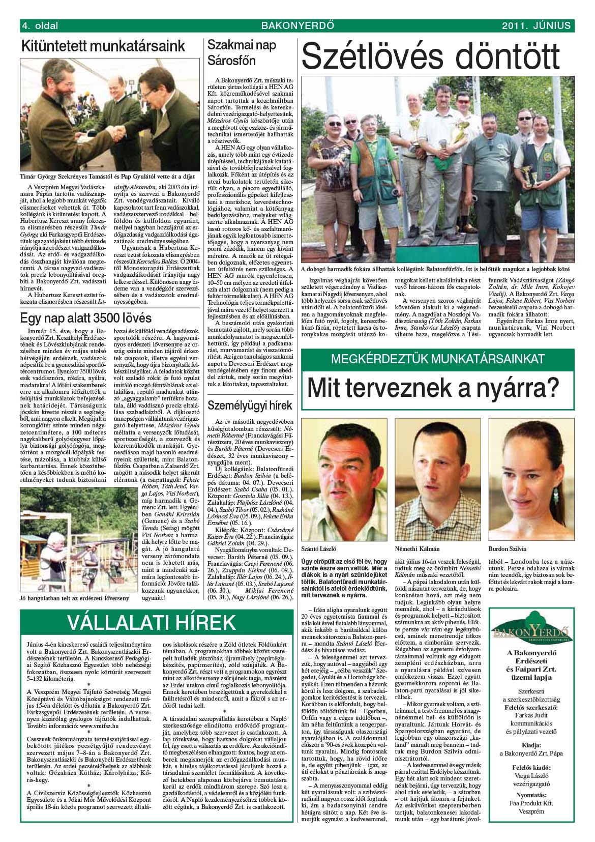 Vállalati újság 2011. június - XXXVII. évfolyam, 2. szám 4. oldal