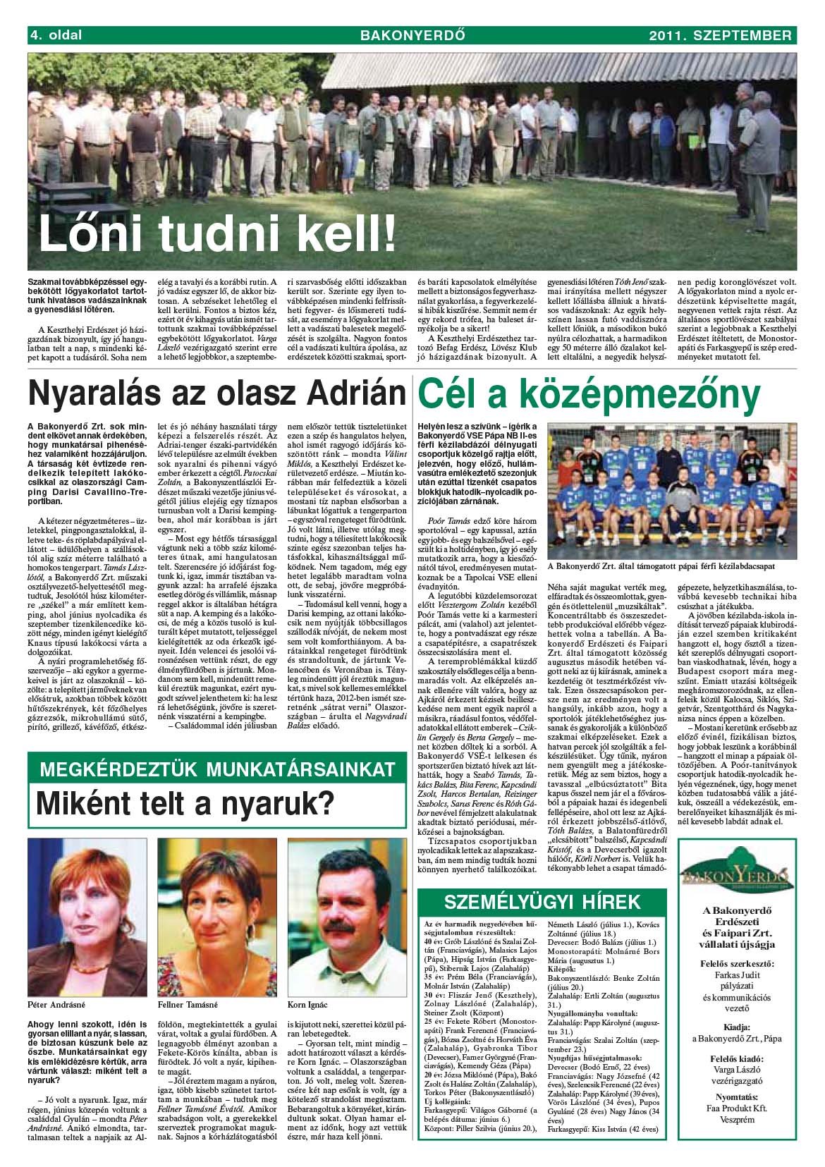 Vállalati újság 2011. szeptember - XXXVII. évfolyam, 3. szám 4. oldal