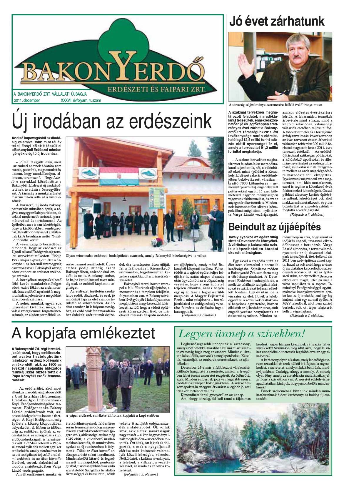 Vállalati újság 2011. december - XXXVII. évfolyam, 4. szám 1. oldal