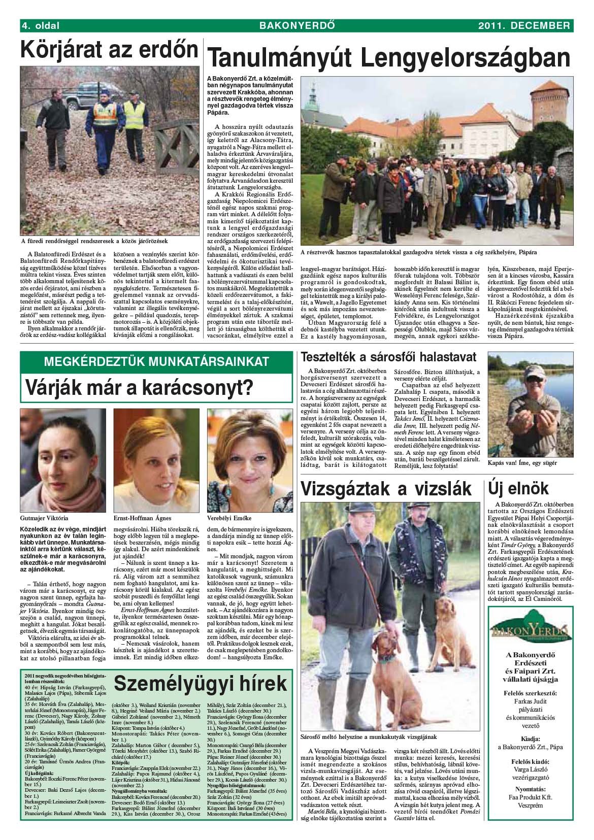 Vállalati újság 2011. december - XXXVII. évfolyam, 4. szám 4. oldal
