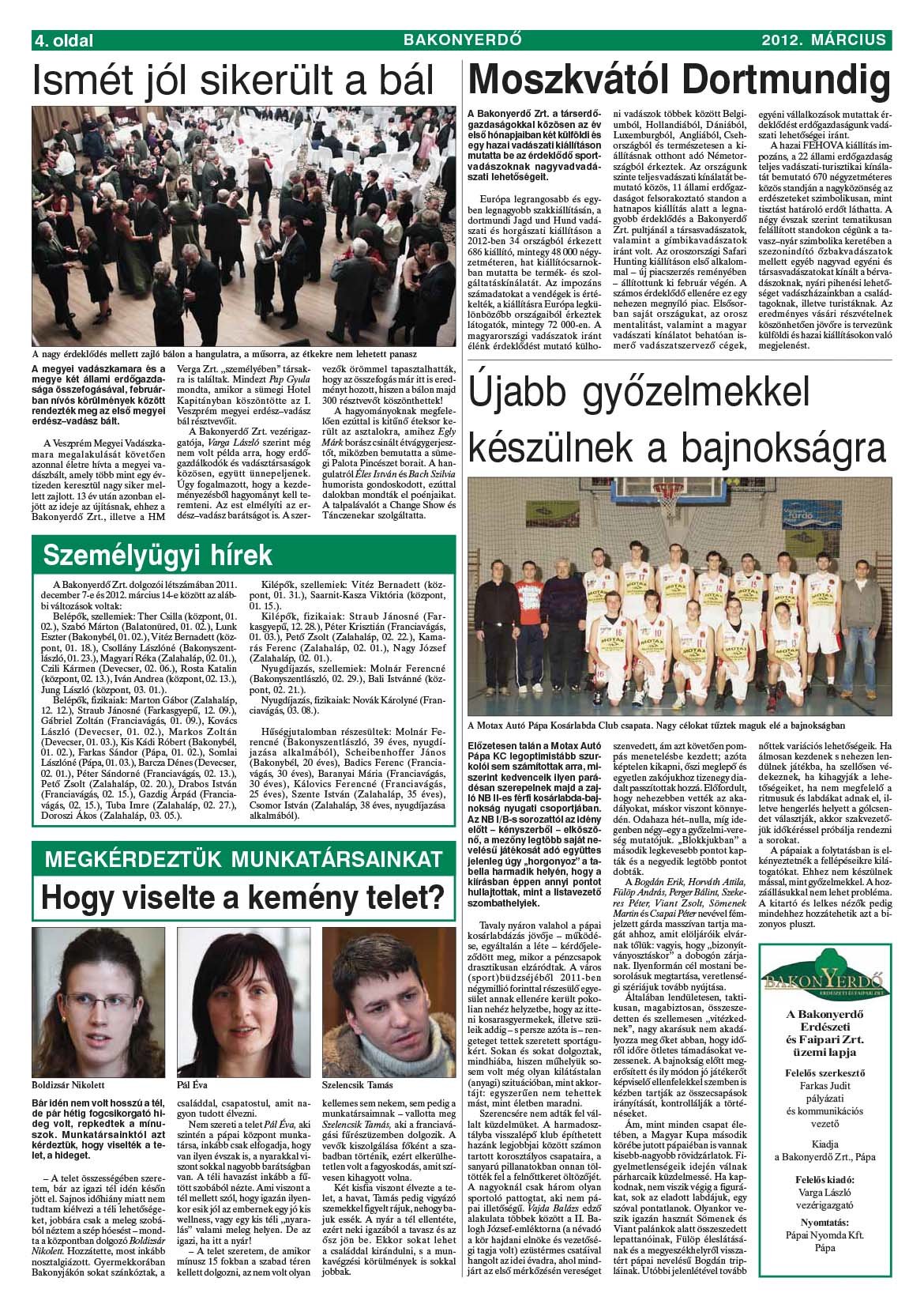 Vállalati újság 2012. március - XXXVIII. évfolyam, 1. szám 4. oldal