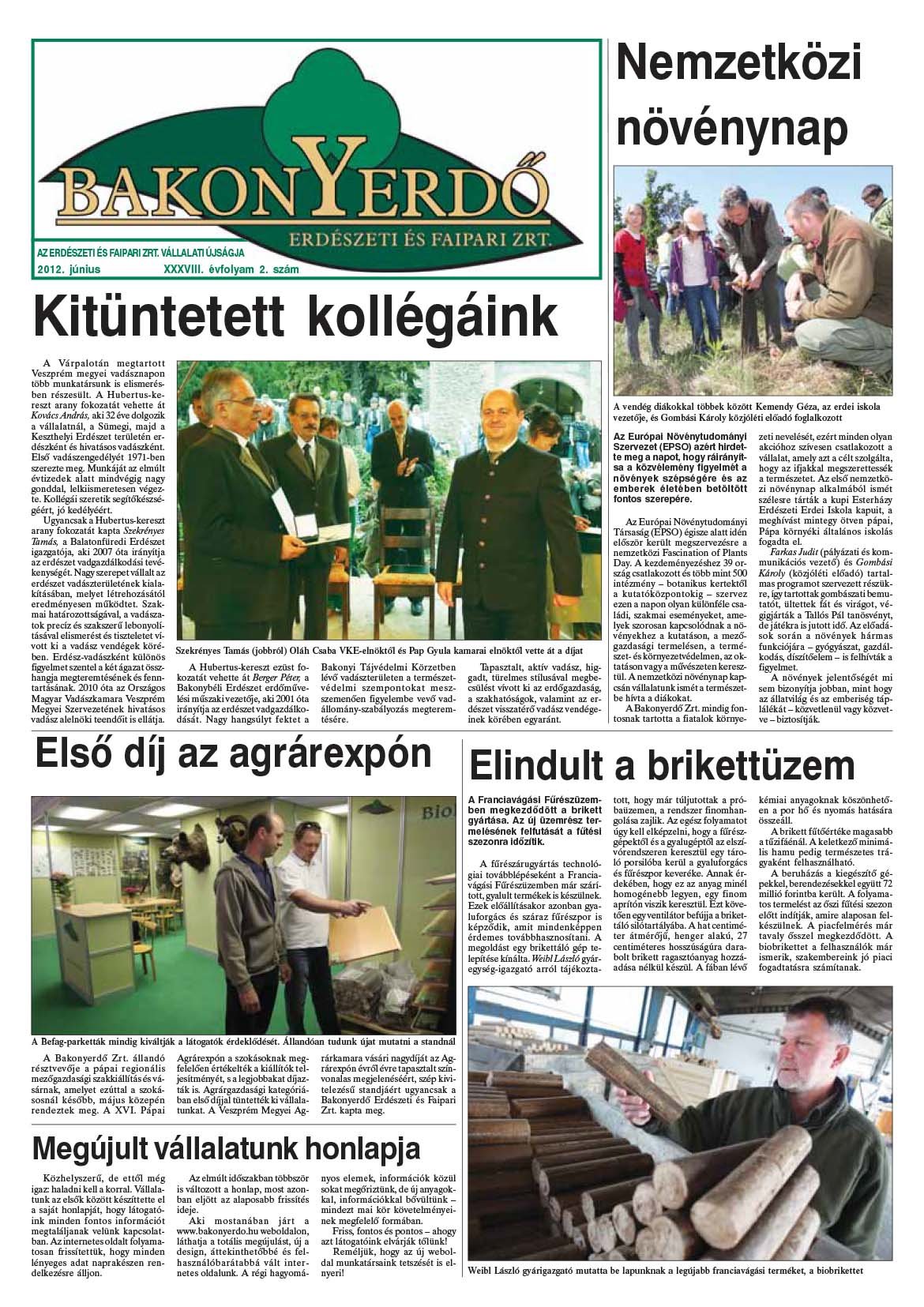 Vállalati újság 2012. június - XXXVIII. évfolyam, 2. szám 1. oldal
