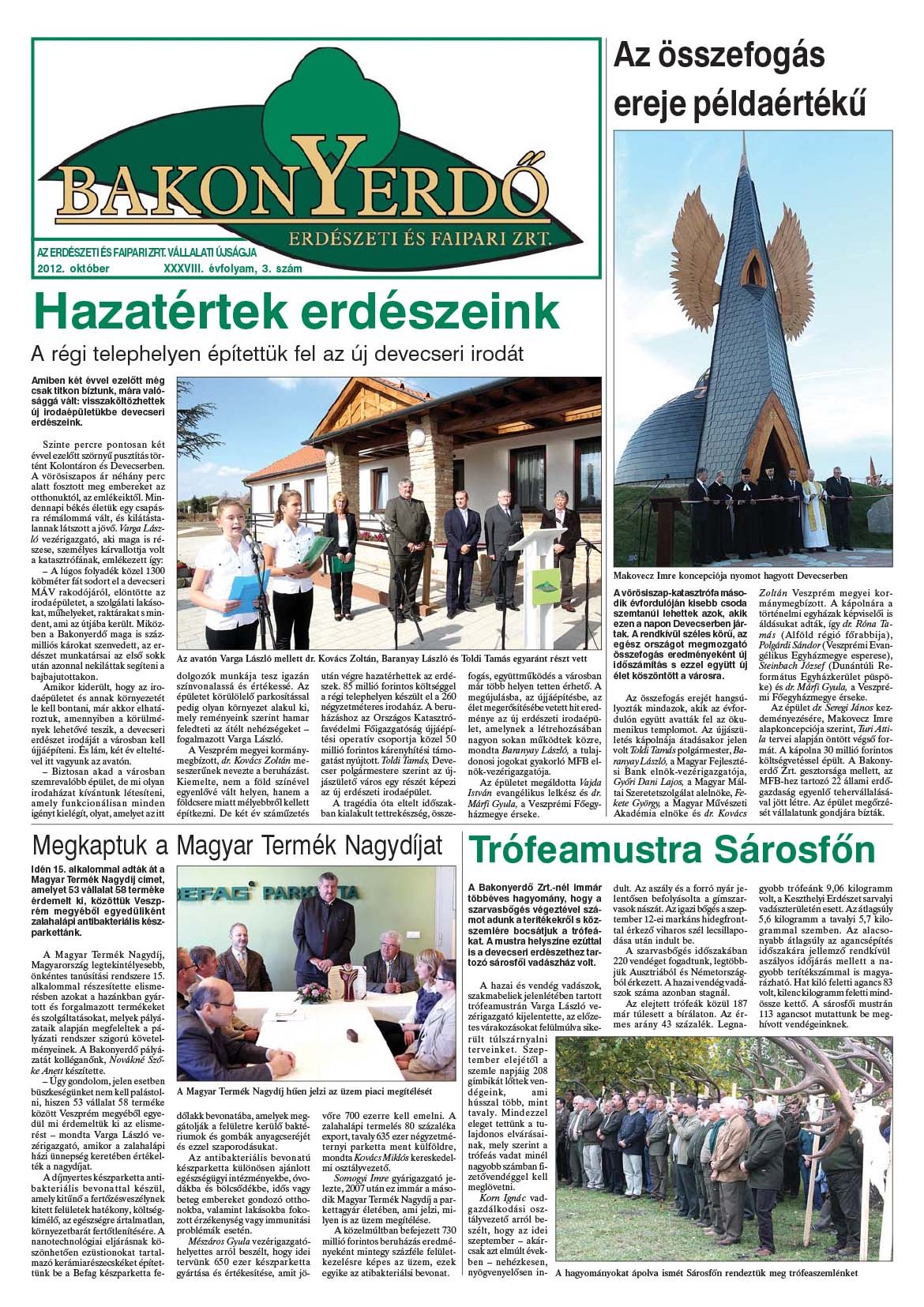 Vállalati újság 2012. október - XXXVIII. évfolyam, 3. szám 1. oldal