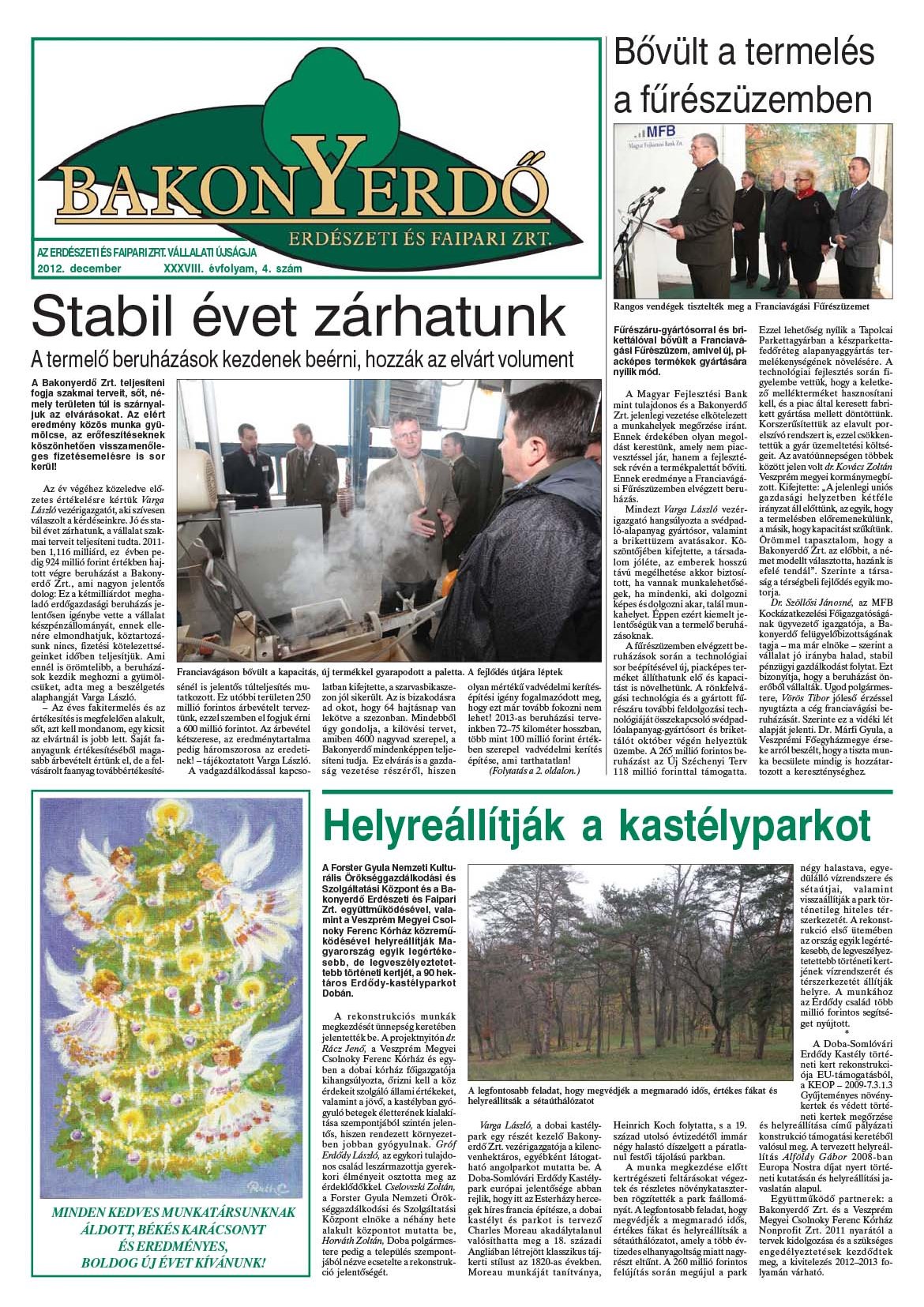 Vállalati újság 2012. december - XXXVIII. évfolyam, 4. szám 1. oldal