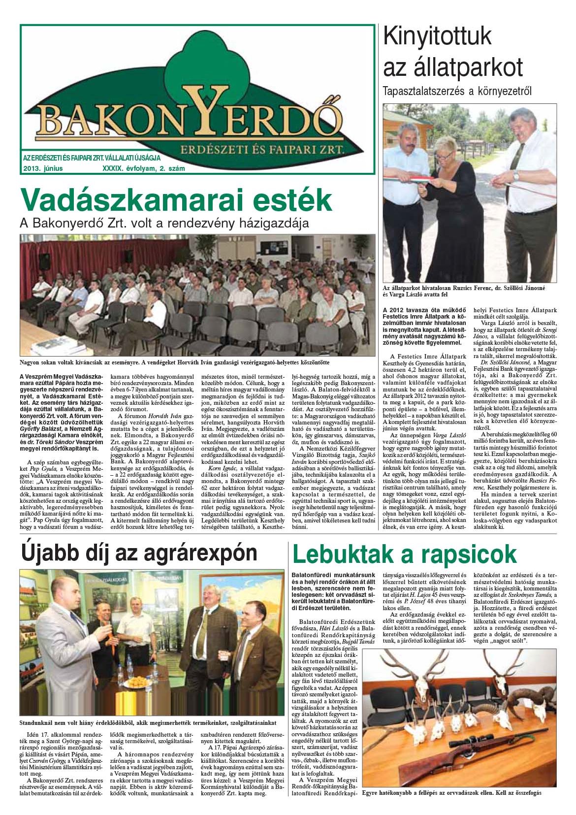 Vállalati újság 2013. június - XXXIX. évfolyam, 2. szám 1. oldal