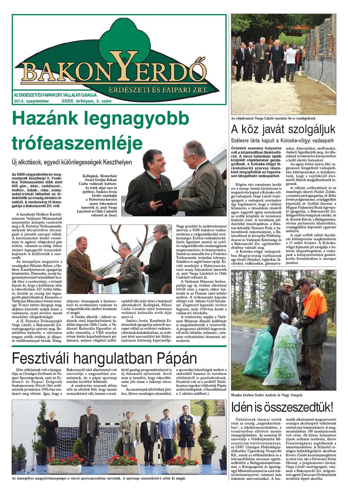 Vállalati újság 2013. szeptember - XXXIX. évfolyam, 3. szám 1. oldal
