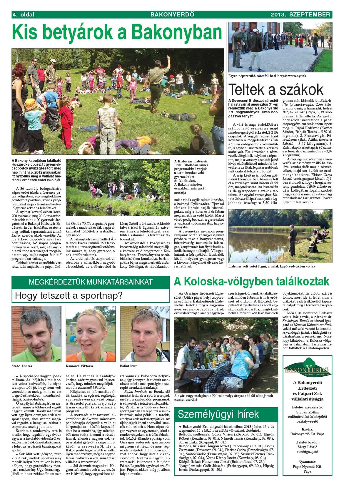 Vállalati újság 2013. szeptember - XXXIX. évfolyam, 3. szám 4. oldal