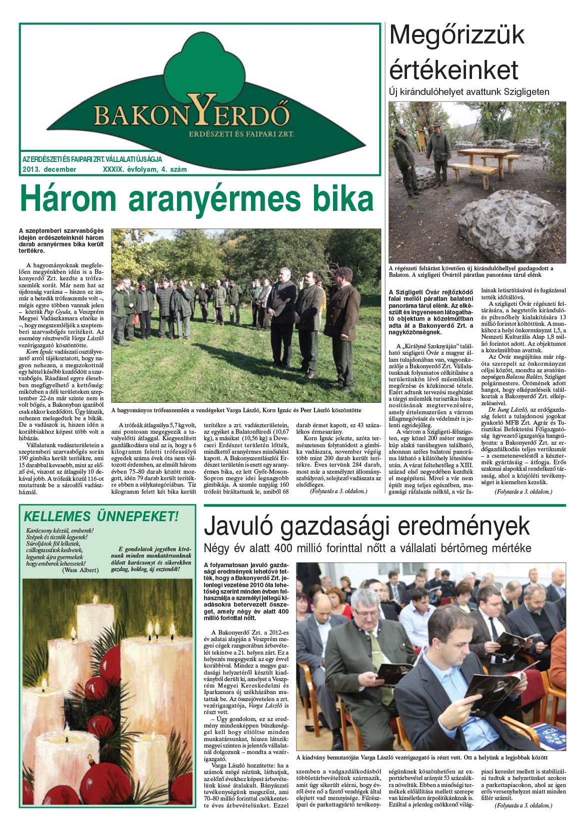 Vállalati újság 2013. december - XXXIX. évfolyam, 4. szám 1. oldal