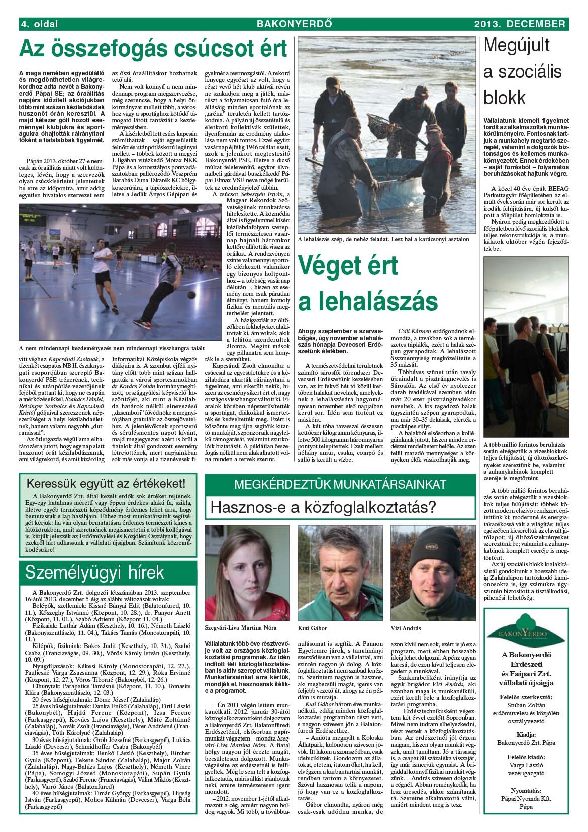 Vállalati újság 2013. december - XXXIX. évfolyam, 4. szám 14. oldal
