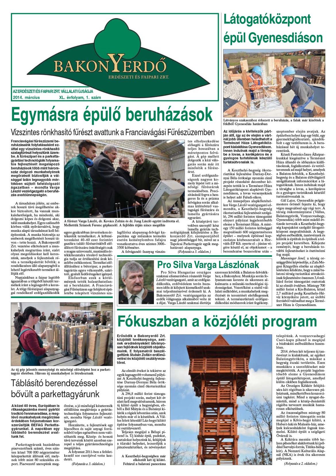 Vállalati újság 2014. március - XL. évfolyam, 1. szám 1. oldal