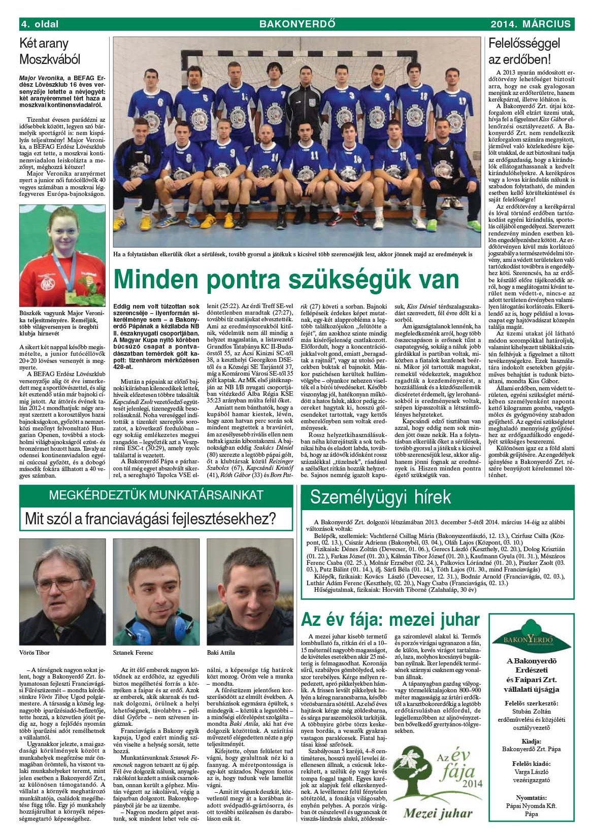 Vállalati újság 2014. március - XL. évfolyam, 1. szám 4. oldal