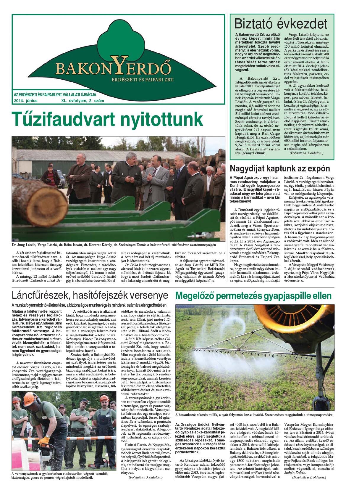 Vállalati újság 2014. június - XL. évfolyam, 2. szám 1. oldal