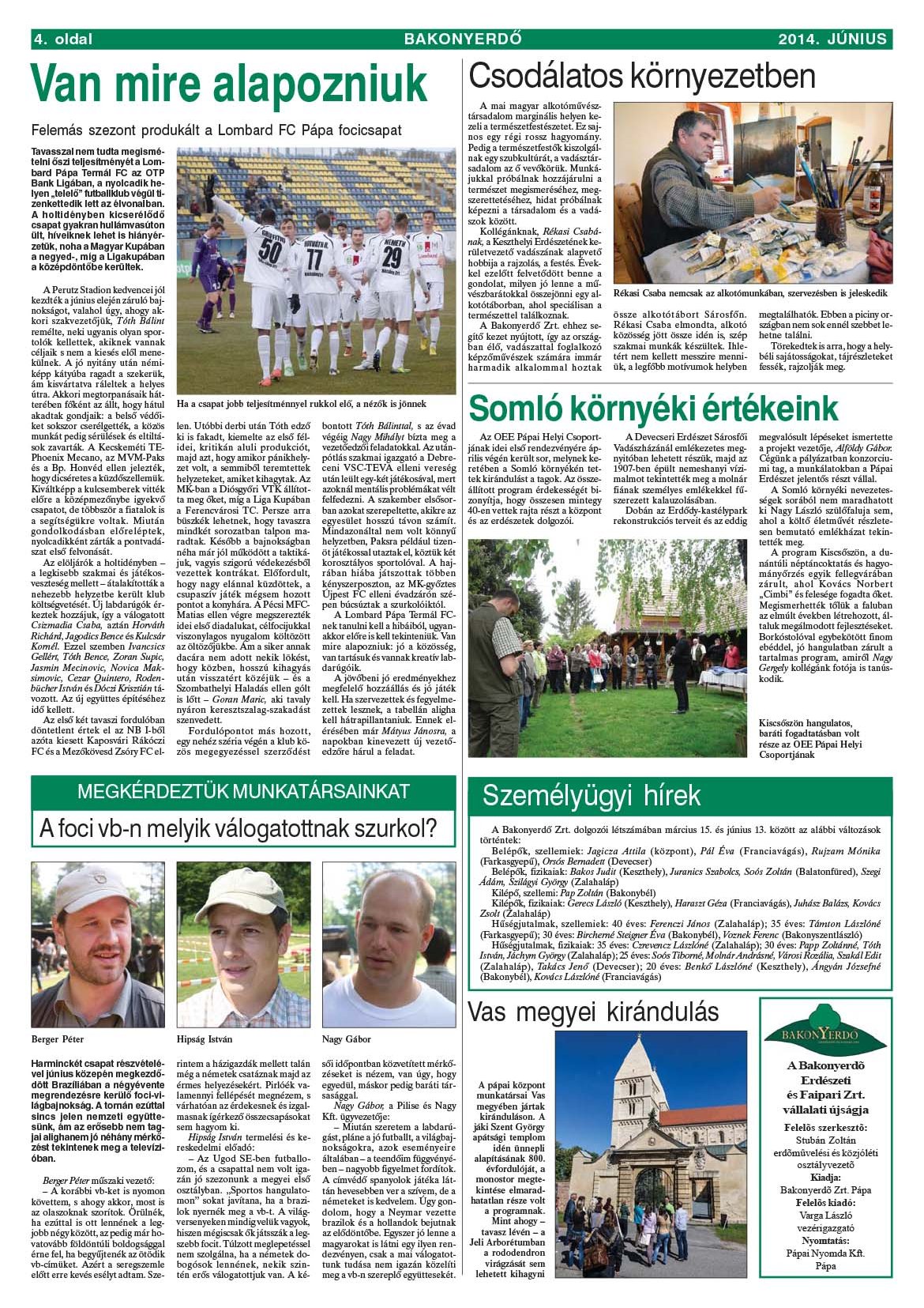 Vállalati újság 2014. június - XL. évfolyam, 2. szám 4. oldal